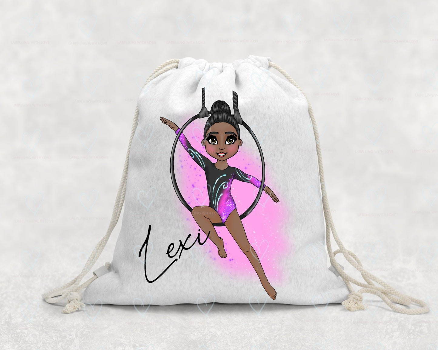 Personalised Aerial Hoop Drawstring Bag | Custom Gymnast Bag | Girls Dance & Circus Bag | Personalised Linen PE Bag | Aerial Hoop Gift for Girls