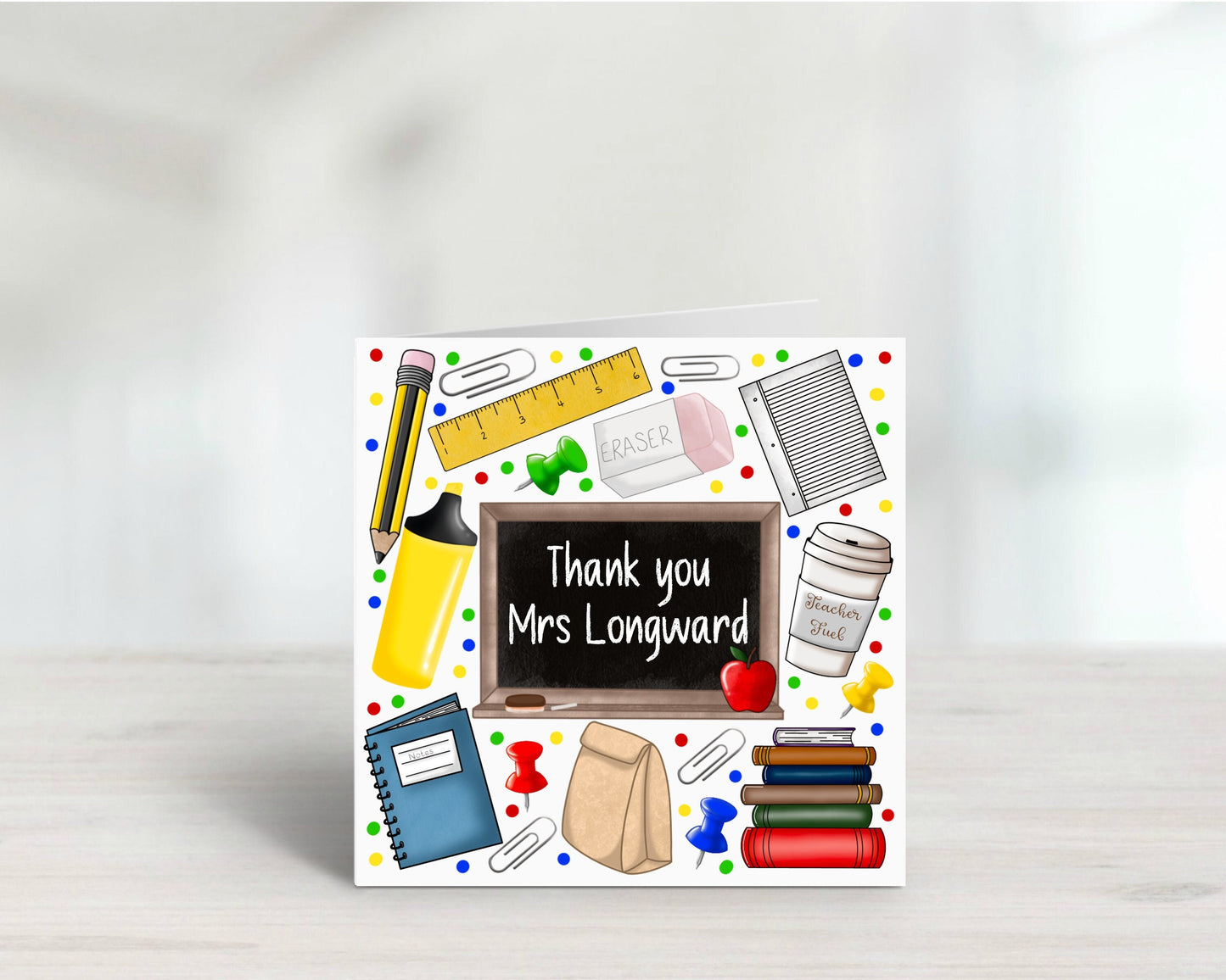 Personalised Teacher Thank You Card | End of School Year Card | Custom Teacher Name Card | Teaching Assistant Appreciation Card | Nursery Teacher Gift
