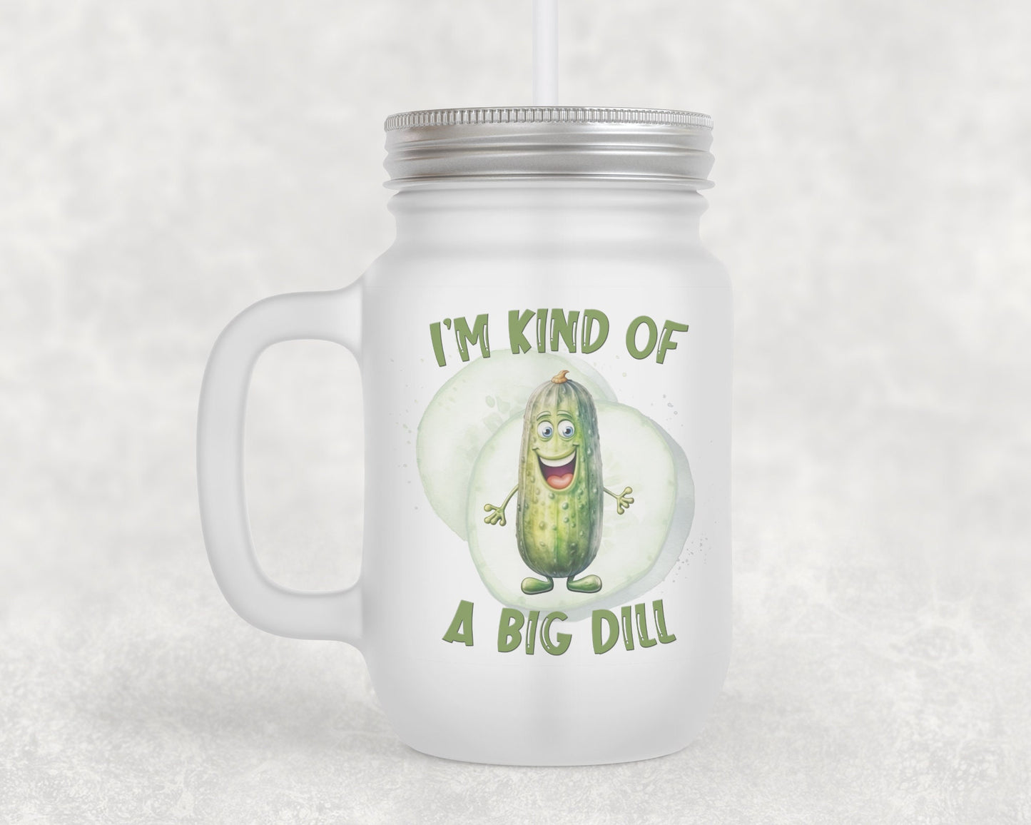 I’m Kind Of A Big Dill Frosted Glass Can | Funny Pickle Glass Cup | Cute Pickle Tumbler | Funny Iced Coffee Cup | Gift For Pickle Lovers