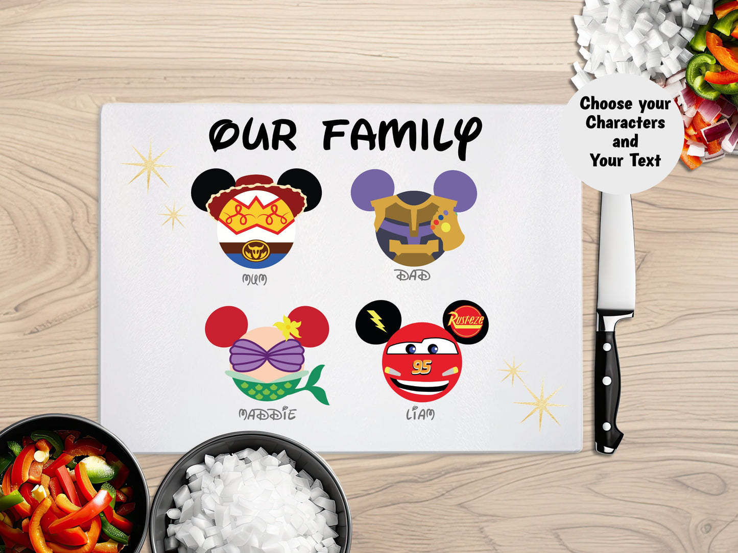 Personalised Character Chopping Board | Choose Your Disney Character Gift | Custom Wooden Board | Funny Kitchen Gift | Housewarming Gift UK