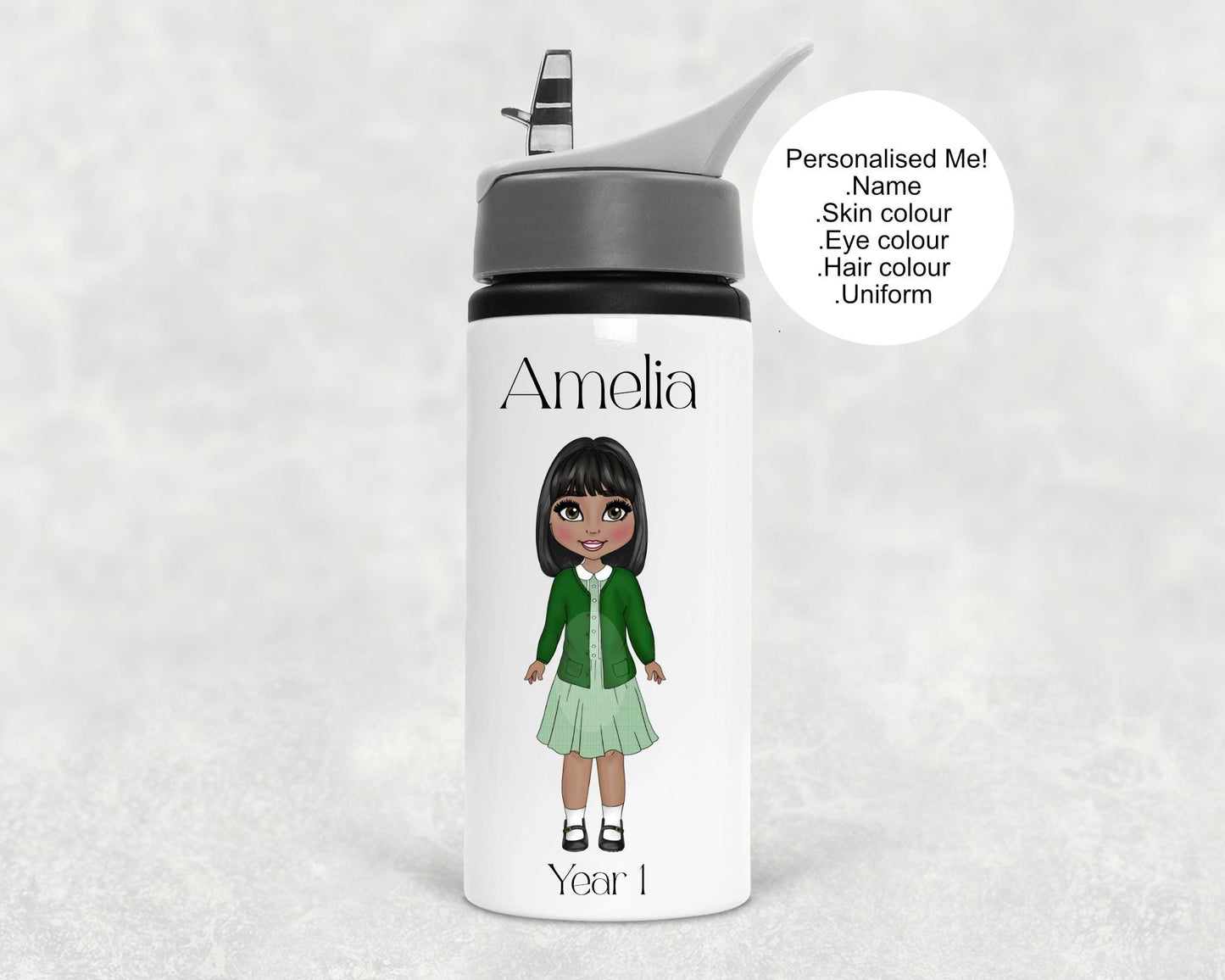 PERSONALISED SCHOOL WATER BOTTLE | Custom Child Water Bottle | School Uniform Character Bottle | Back To School Gift | Named Kids Drink Bottle | Reception Gift