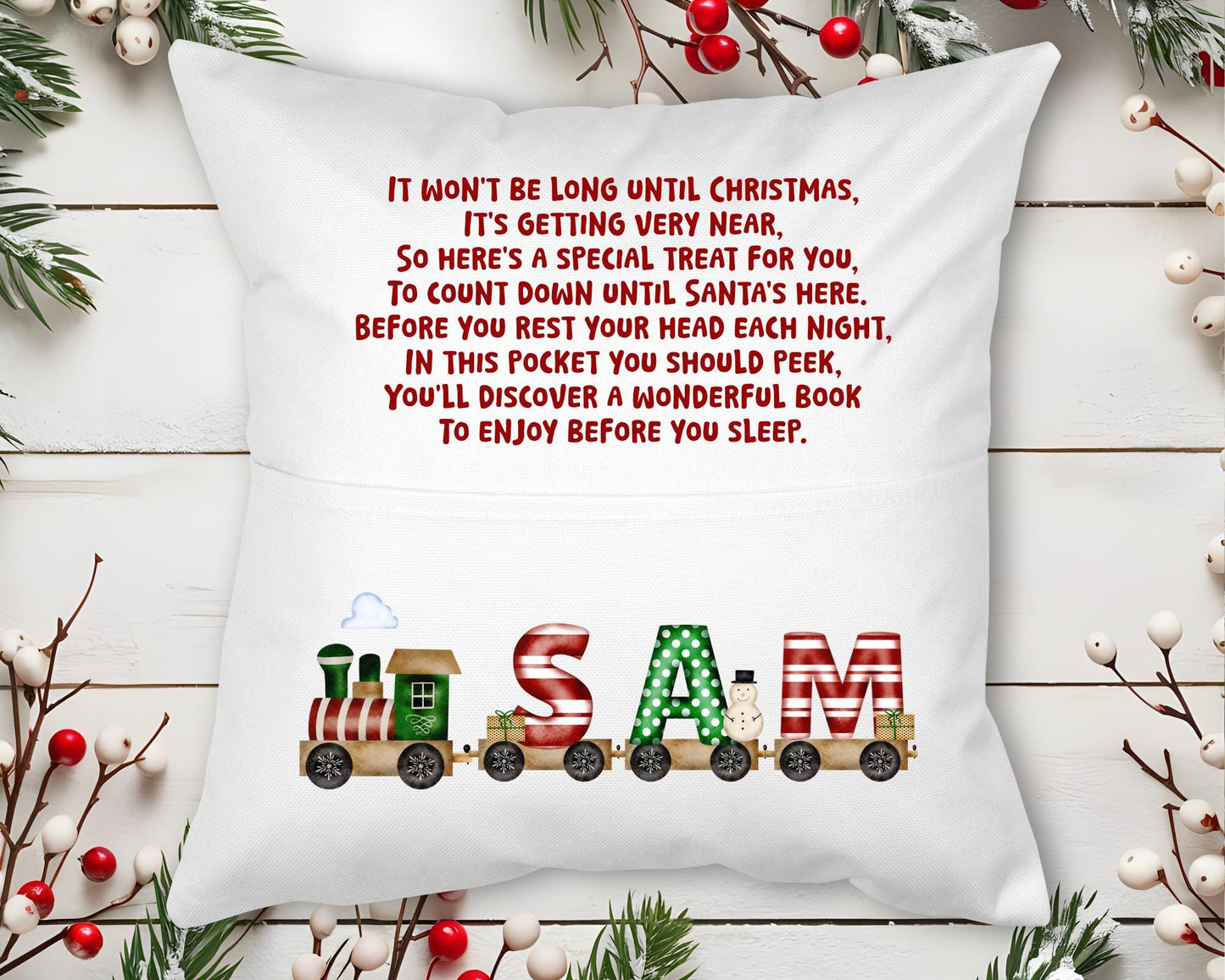 Personalised Christmas Book Cushion | Pocket Cushion | Book Pillow for Children | Christmas Story Time | Christmas Poem