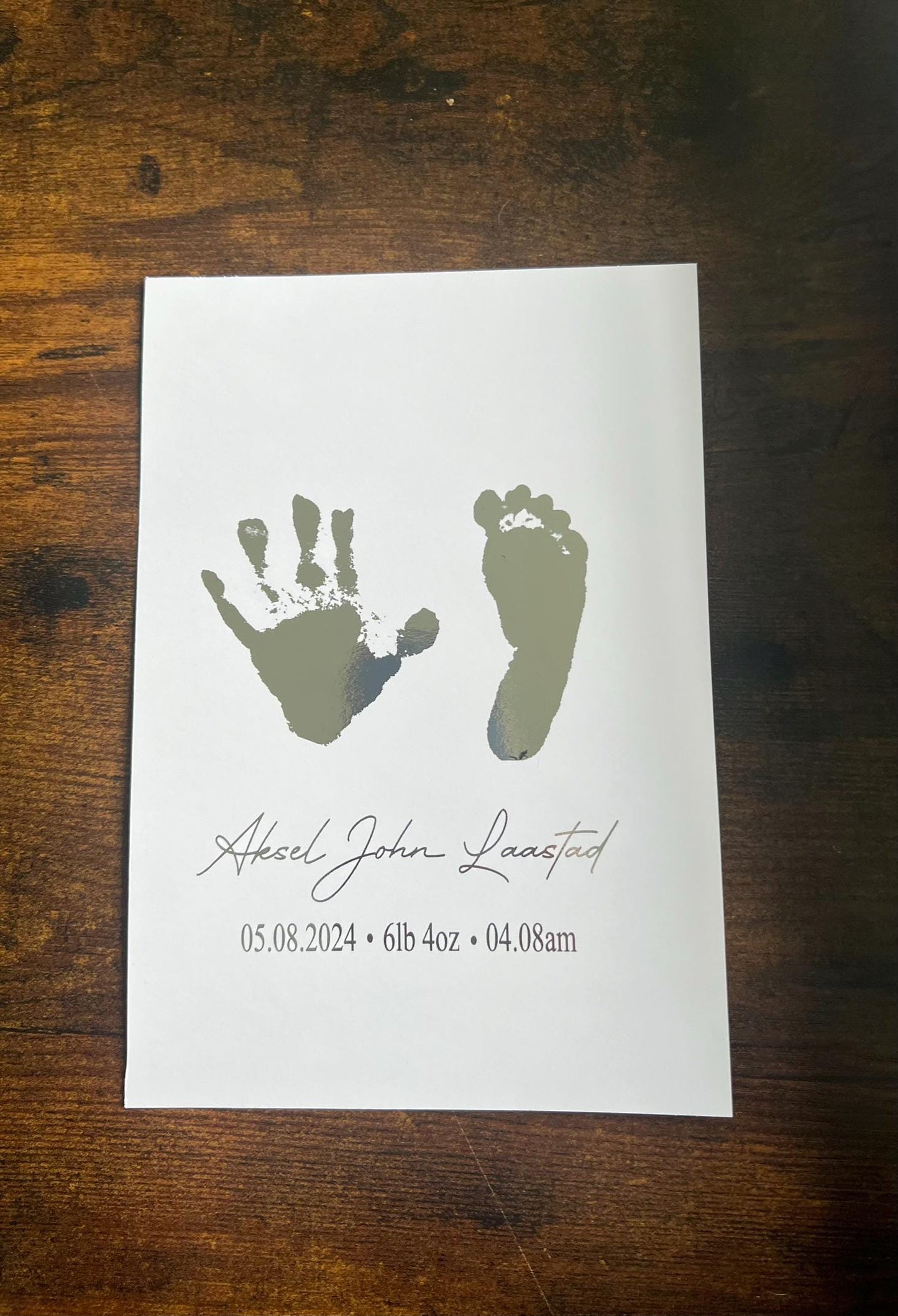 Personalised Foiled Baby Hand and Foot Print | Foiled A6 Picture | Personalised Baby Keepsake