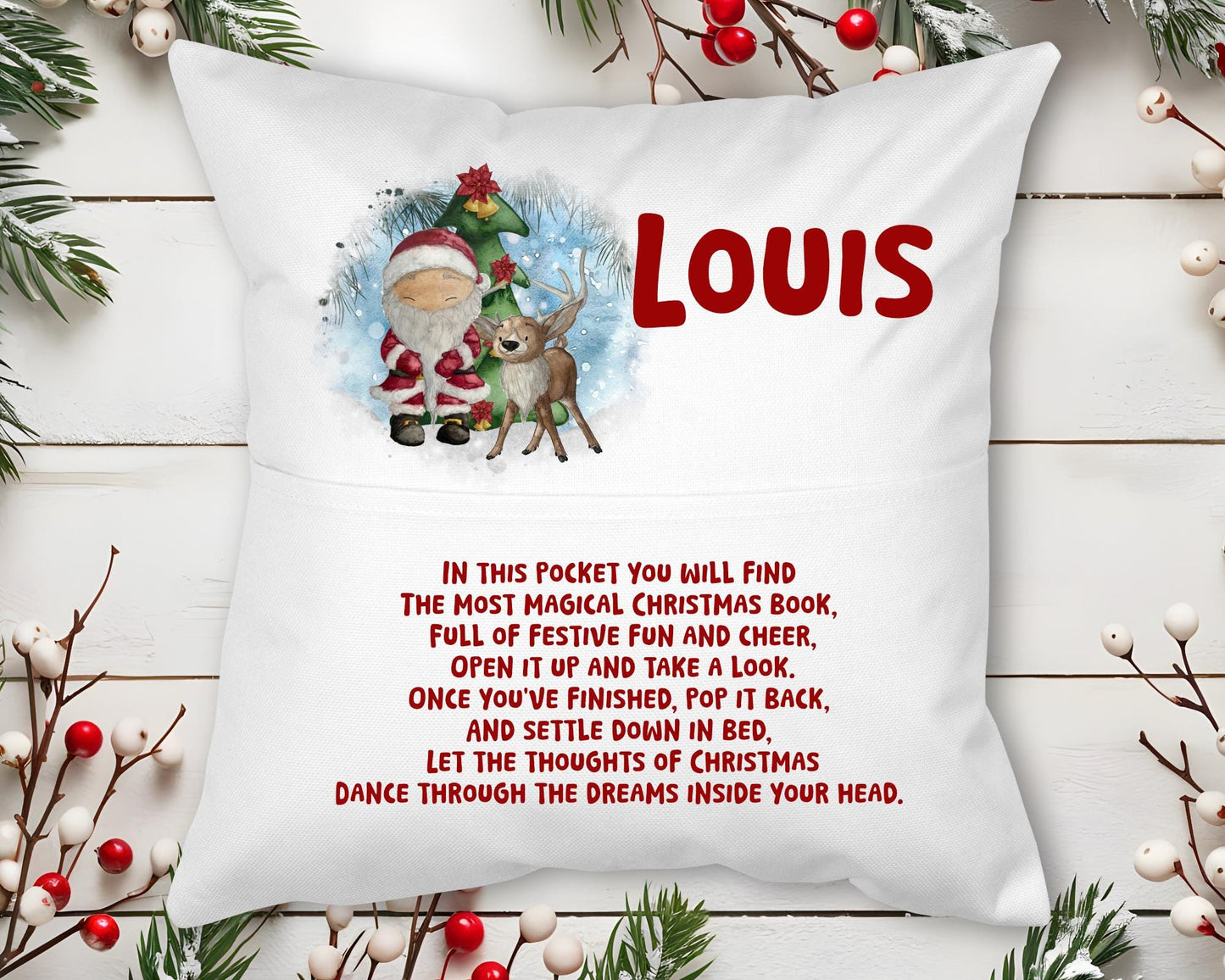 Personalised Christmas Book Cushion | Pocket Cushion | Book Pillow for Children | Christmas Story Time | Christmas Poem