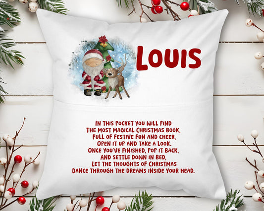Personalised Christmas Book Cushion | Pocket Cushion | Book Pillow for Children | Christmas Story Time | Christmas Poem