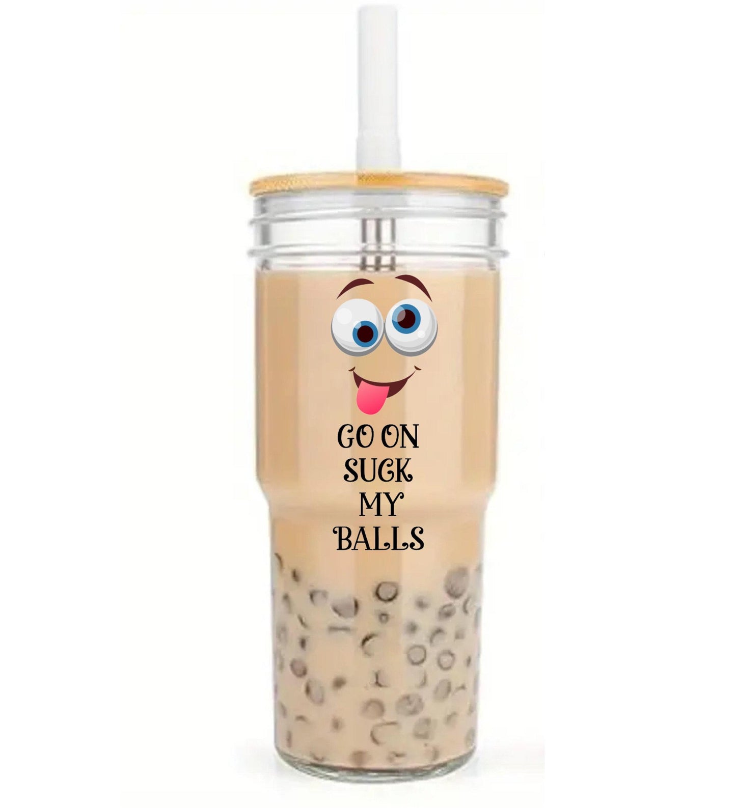Funny Bubble Tea Glass Cup | Go On Suck My Balls Tumbler | Boba Tea Glass Can | Funny Adult Gift | Bubble Tea Lover Cup