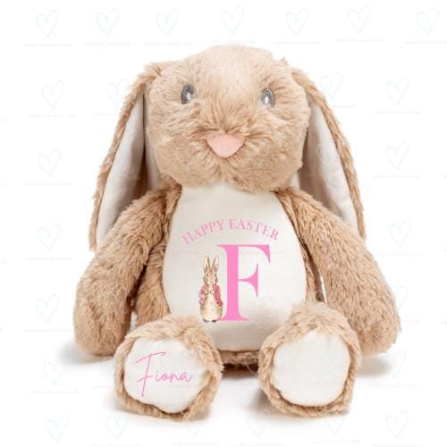 Personalised Easter Bunny Teddy | Custom Bunny Rabbit Plush | Easter Gift for Children | Personalised Soft Toy with Name & Initial | Blue or Pink Design
