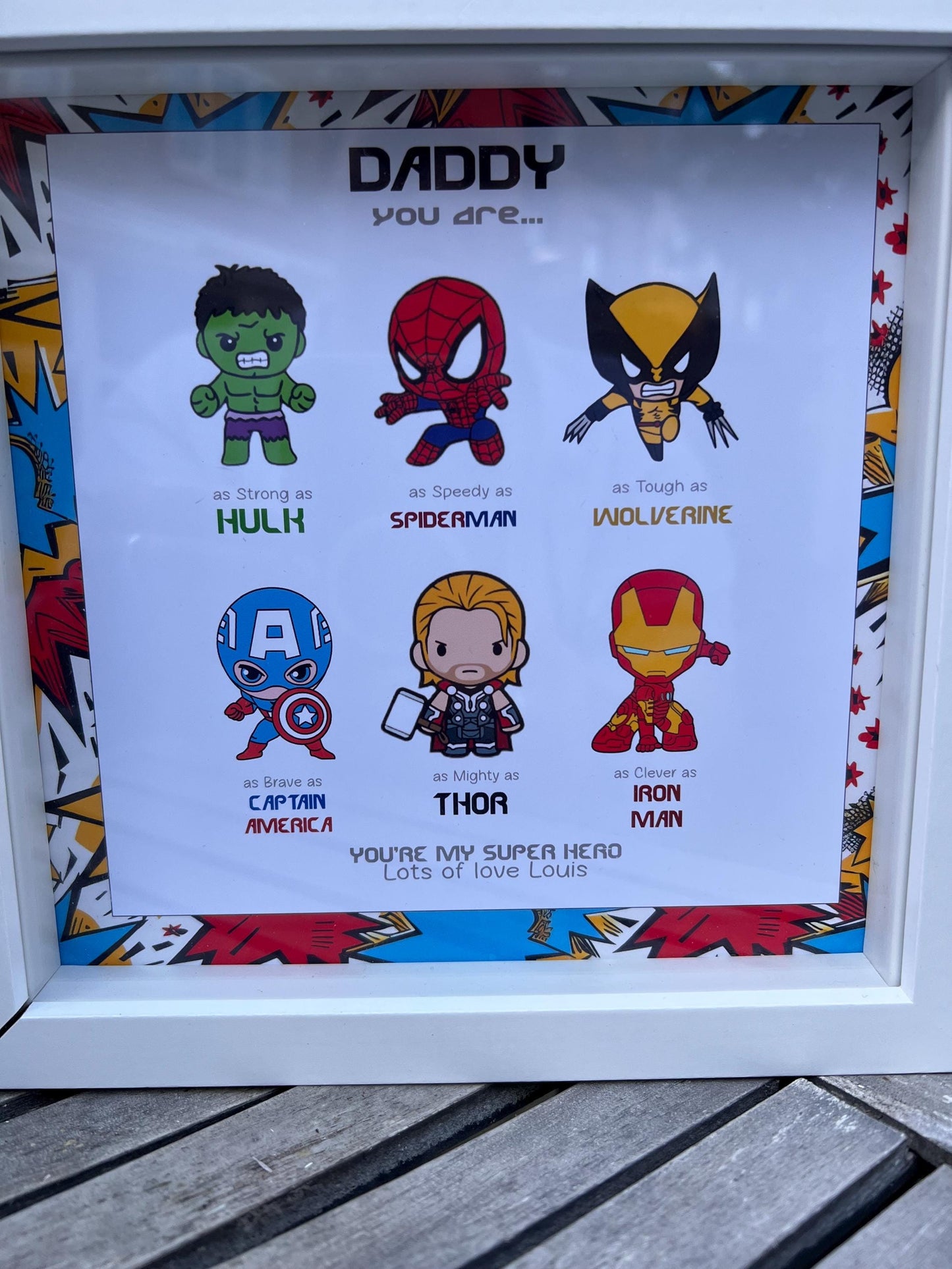 Personalised Superhero Frame | Custom Comic Character Gift | Personalised funkopop Name Frame | Superhero Inspired Keepsake | Gift For Family & Friends