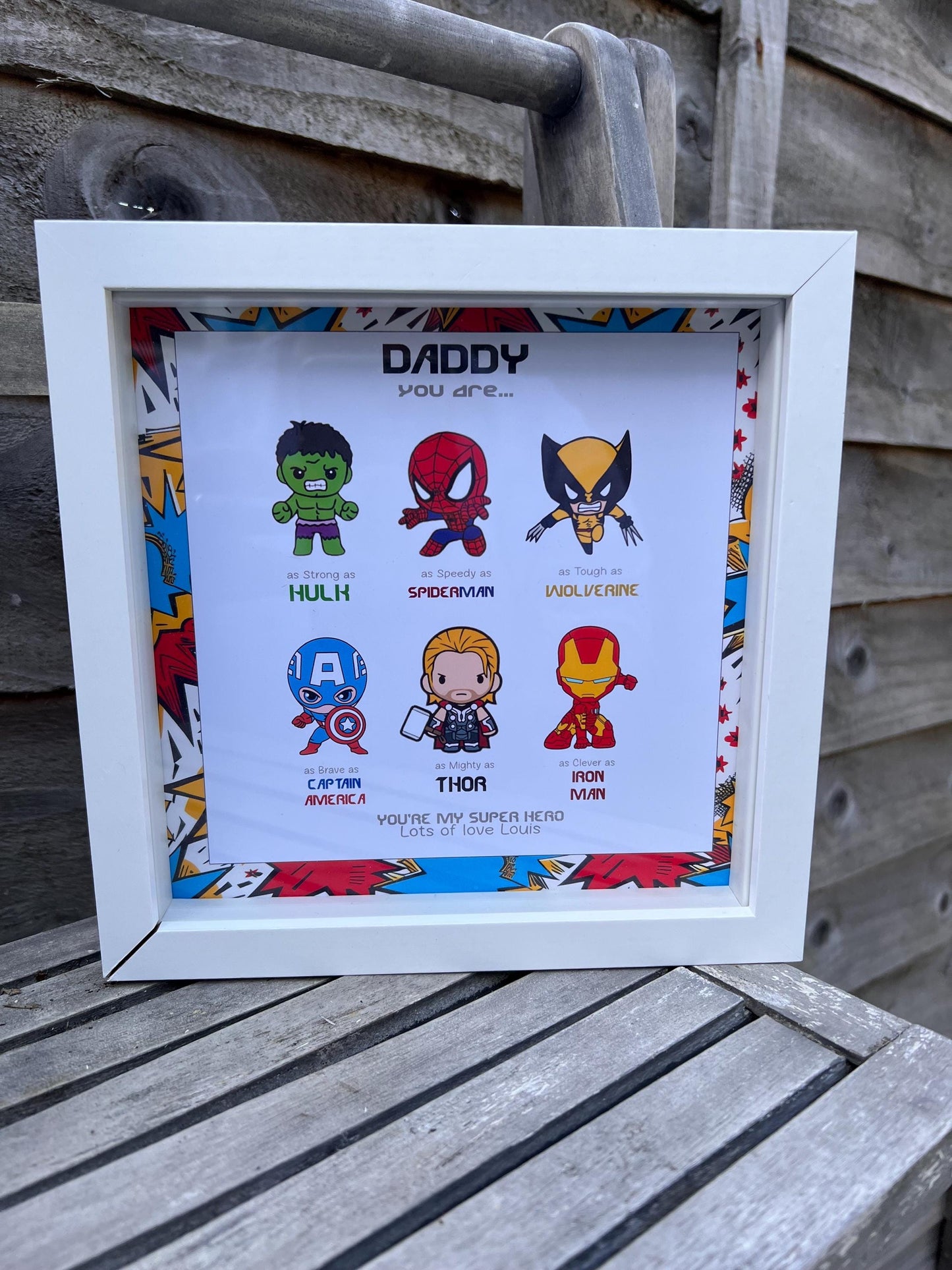 Personalised Superhero Frame | Custom Comic Character Gift | Personalised funkopop Name Frame | Superhero Inspired Keepsake | Gift For Family & Friends