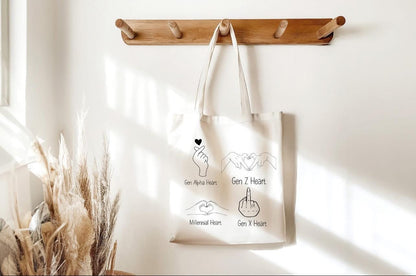 Funny Generations Heart Tote Bag – Long Handle Reusable Shopping Bag