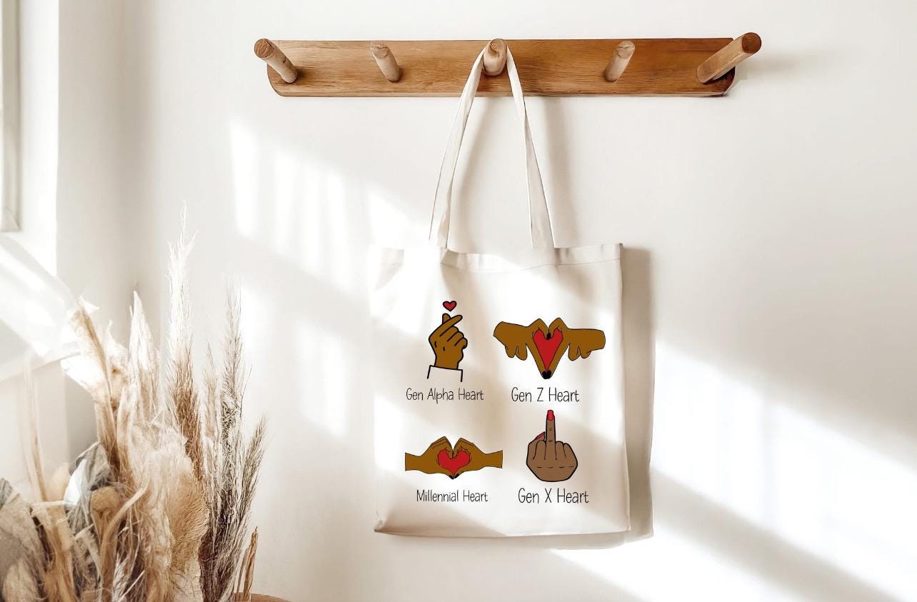 Funny Generation finger heart Tote Bag | Funny Tote Bag with Long Handles | Funny Adult Gift | Reusable shopping Bag