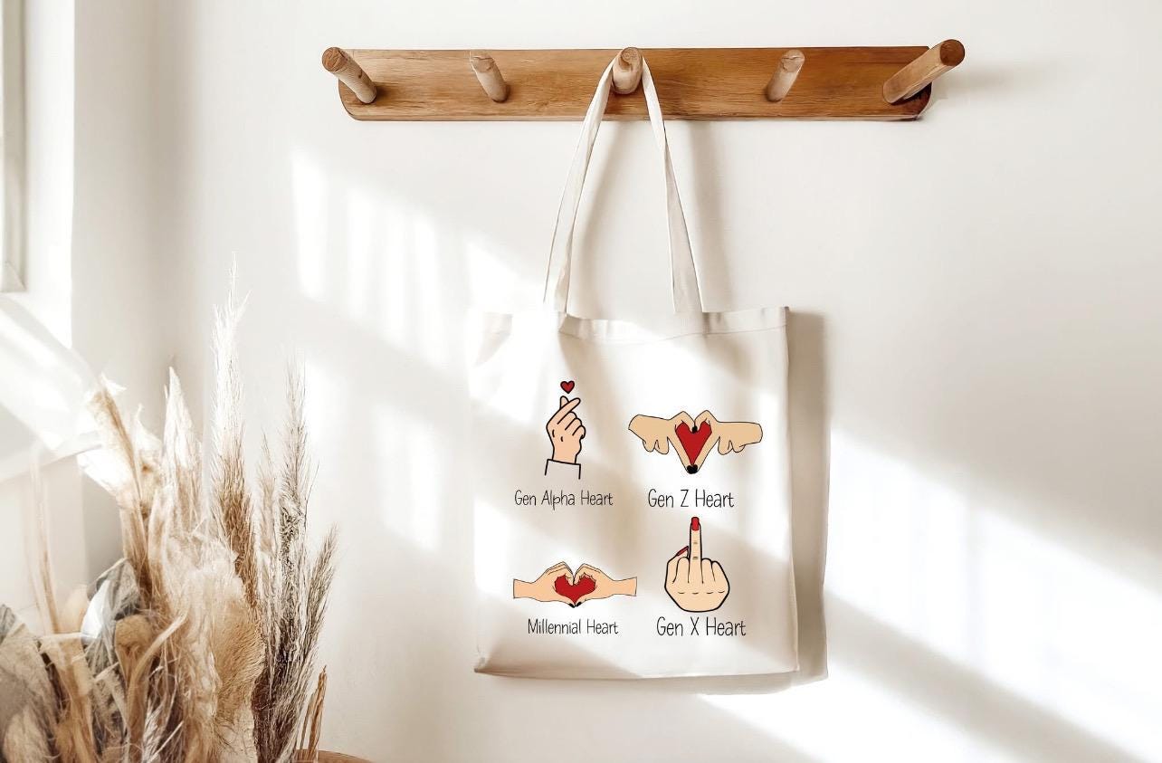 Funny Generation finger heart Tote Bag | Funny Tote Bag with Long Handles | Funny Adult Gift | Reusable shopping Bag