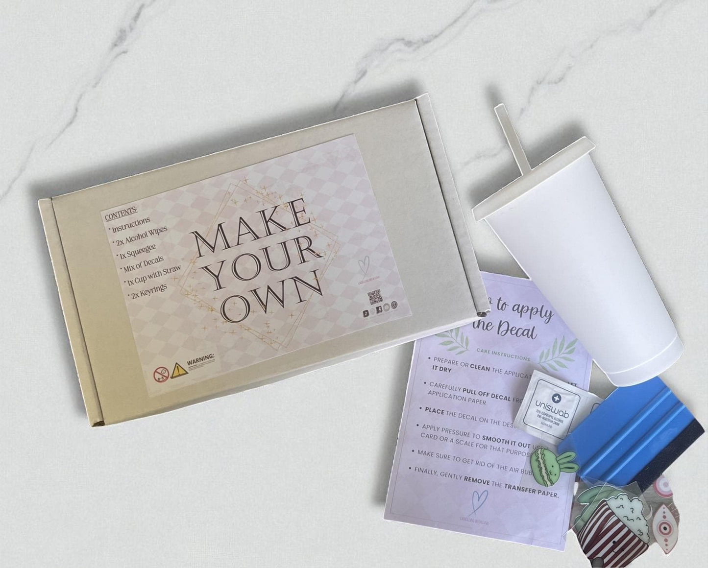 Make Your Own Gift Set Kit | DIY Cold Cup & Keyrings or Bookmark | Craft Kit with Decals | Personalised Gift Box | Creative DIY Kit