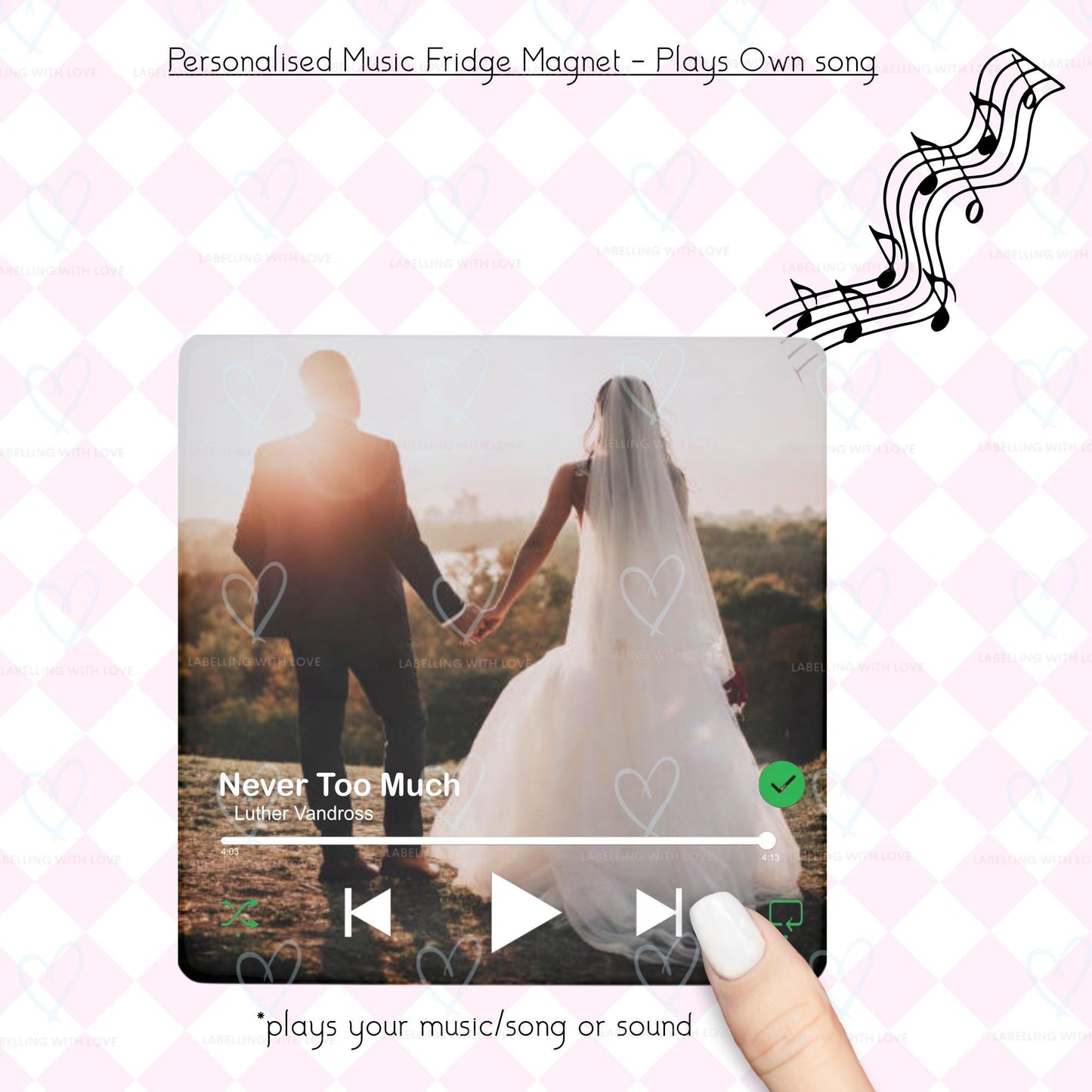 Personalised Music Fridge Magnet | Plays Your Own Song or Voice Message | Custom Photo Magnet with Sound | Unique Wedding Gift | Anniversary Keepsake