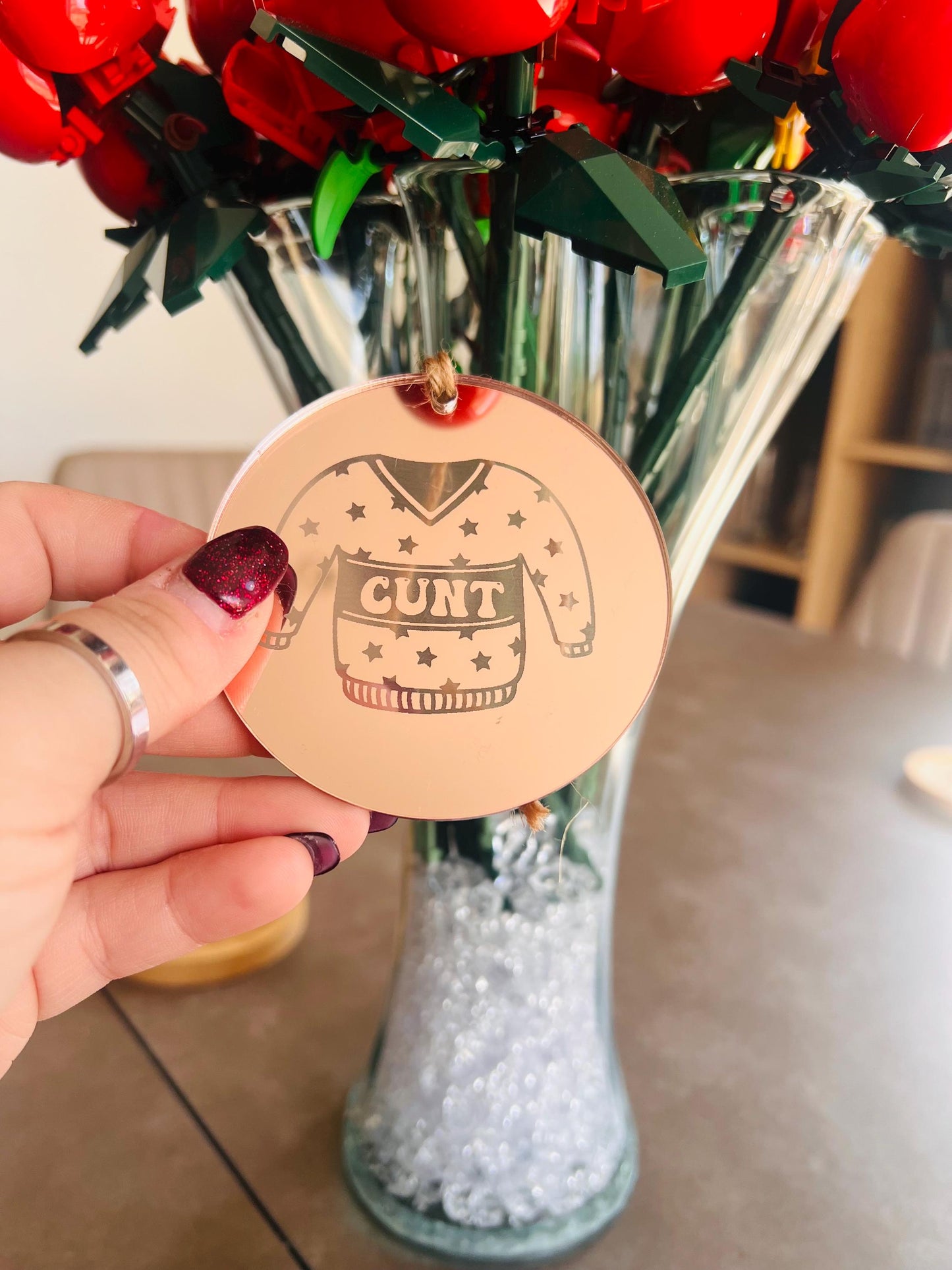 Funny Offensive Christmas Bauble | Rude Acrylic Jumper Design