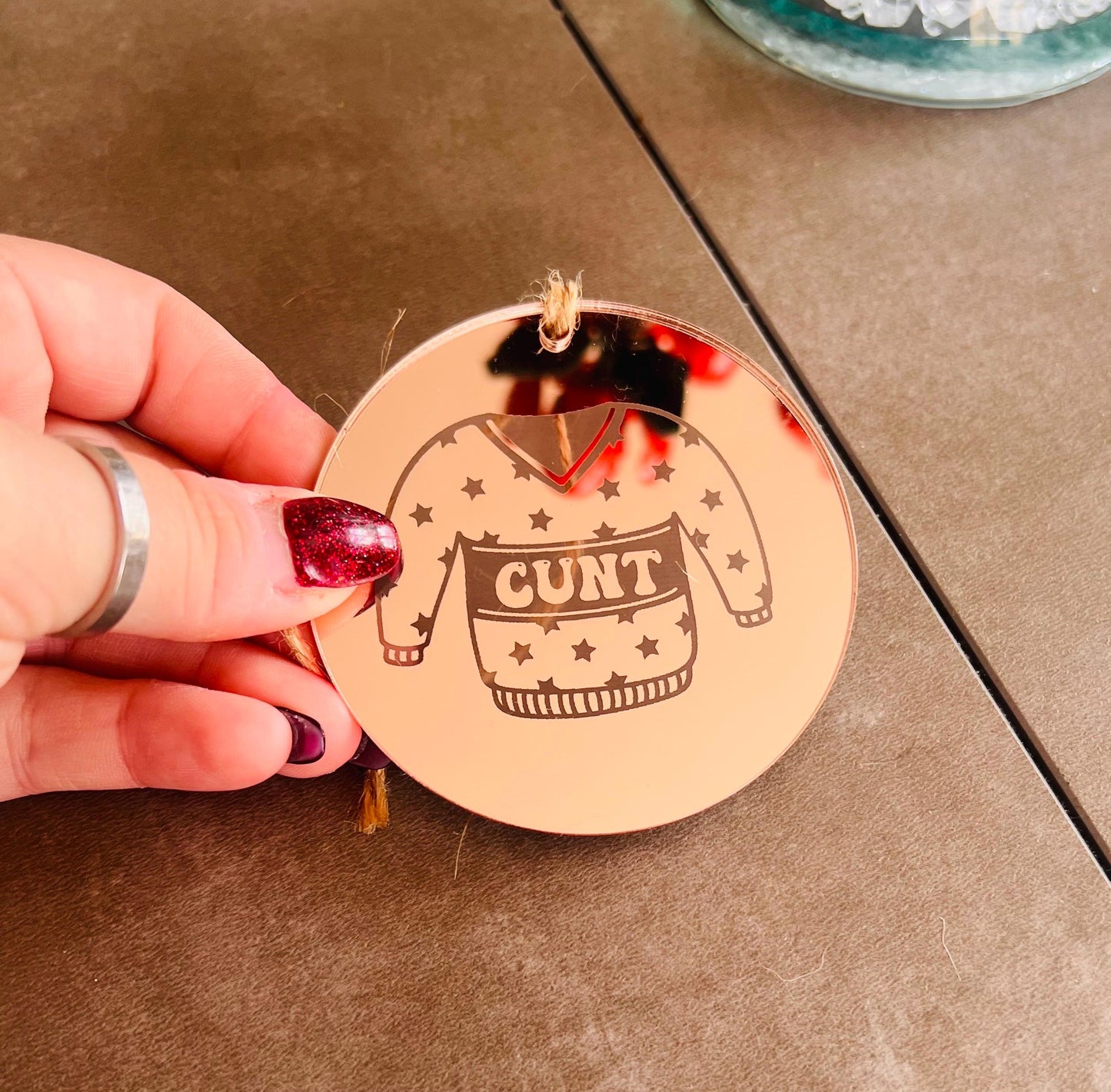 Funny Offensive Christmas Bauble | Rude Acrylic Jumper Design