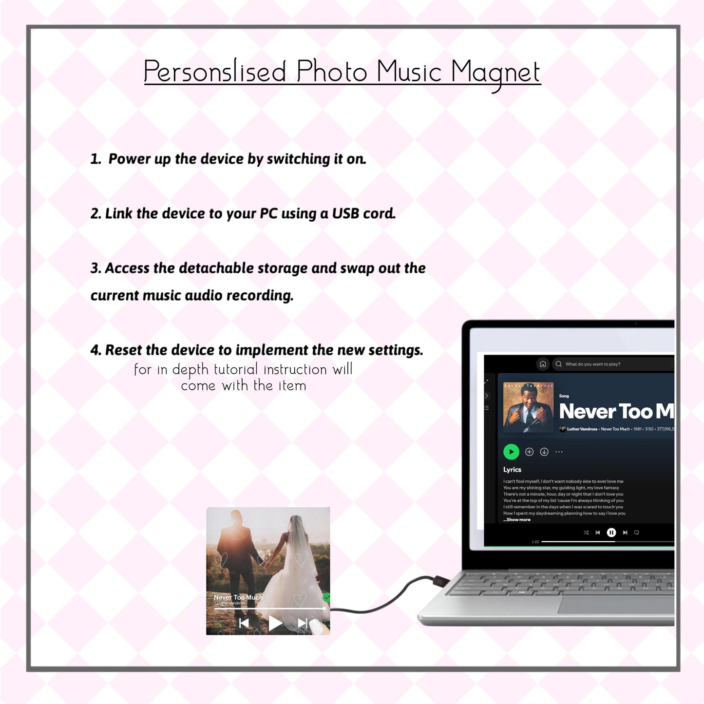 Personalised Music Fridge Magnet | Plays Your Own Song or Voice Message | Custom Photo Magnet with Sound | Unique Wedding Gift | Anniversary Keepsake