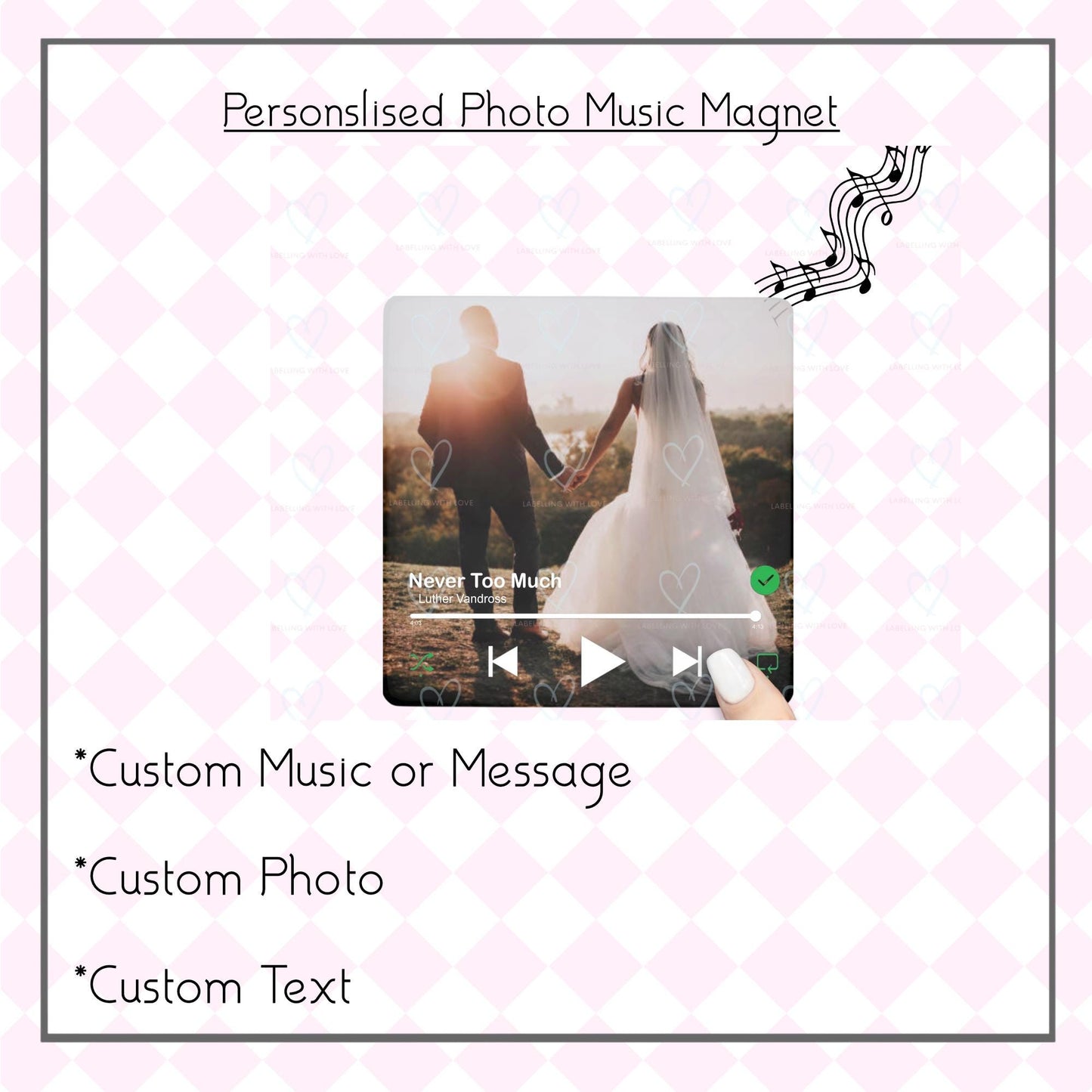 Personalised Music Fridge Magnet | Plays Your Own Song or Voice Message | Custom Photo Magnet with Sound | Unique Wedding Gift | Anniversary Keepsake