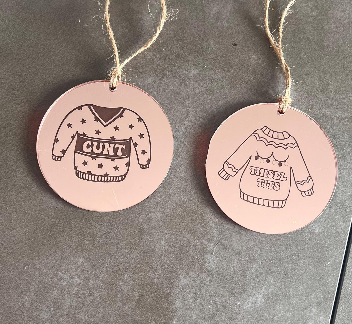 Funny Offensive Christmas Bauble | Rude Acrylic Jumper Design