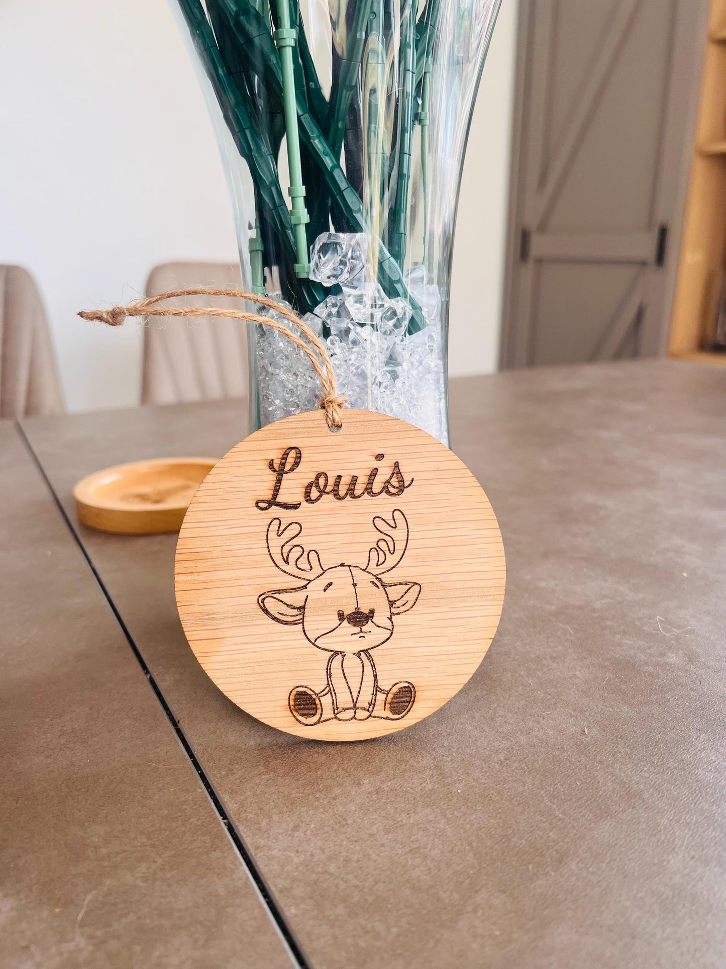 personalised Christmas Decoration | Oak Christmas Tree Decoration with reindeer and name | Oak Christmas Decor