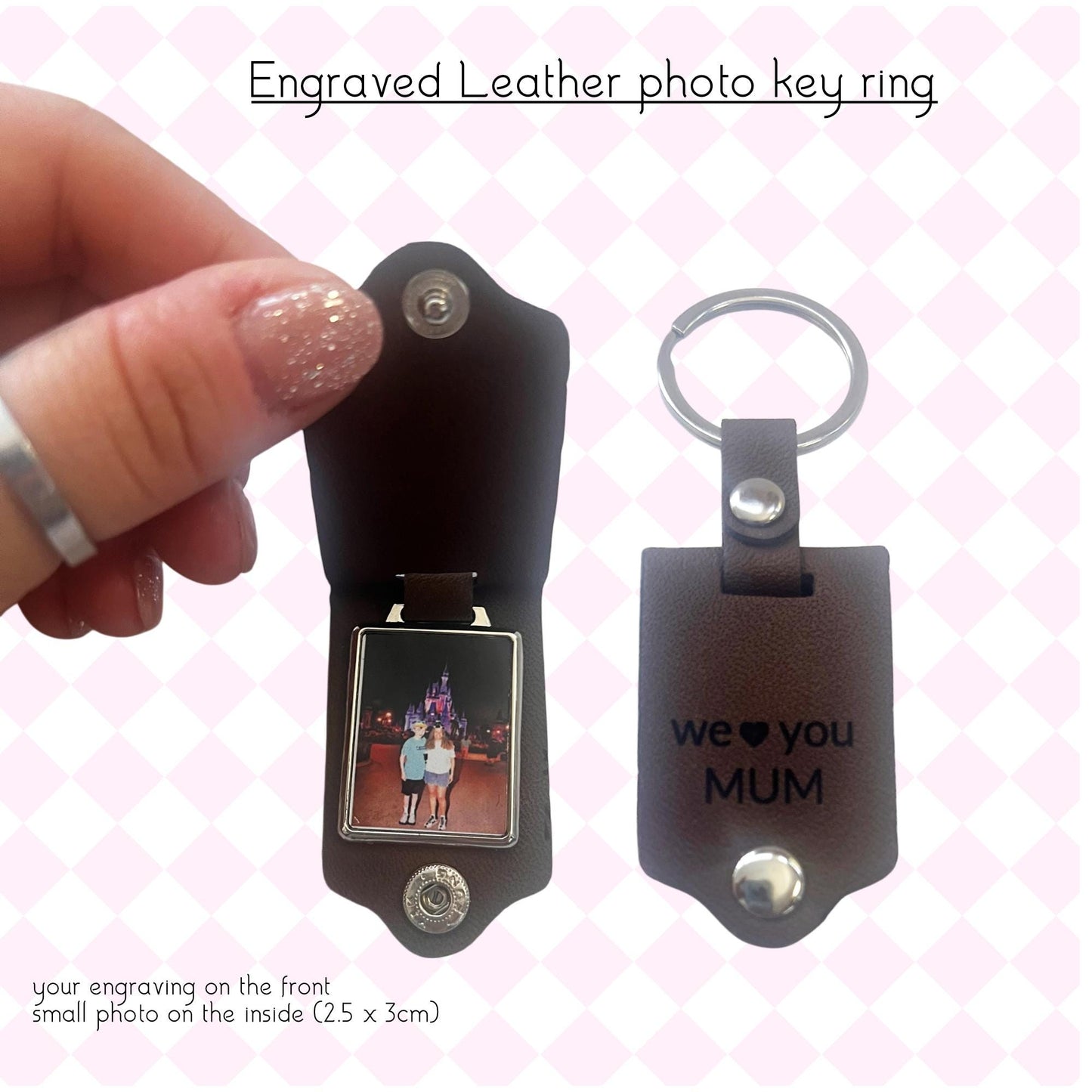 Personalised Photo Keyring in Leather Case | Lether Keychain | Photo Key Ring | Picture Key Chain | Photo leather engaved