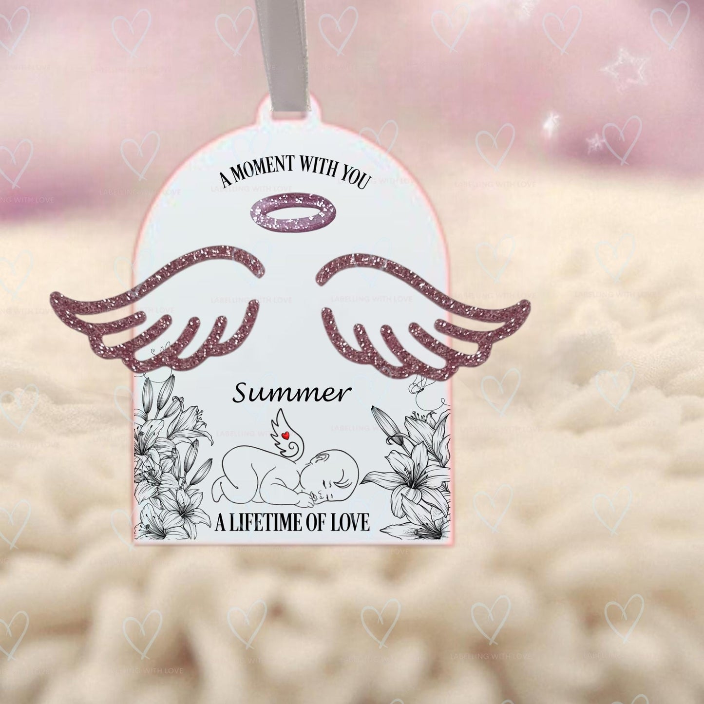 Personalised Baby Memorial Christmas Ornament, Angel Wings Bauble, Baby Loss Keepsake, In Memory Ornament, Custom Baby Name Decoration