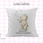 Personalised Bear Linen Cushion | Pink or Blue Kisses, Nursery Decor