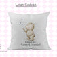 Personalised Bear Linen Cushion | Pink or Blue Kisses, Nursery Decor