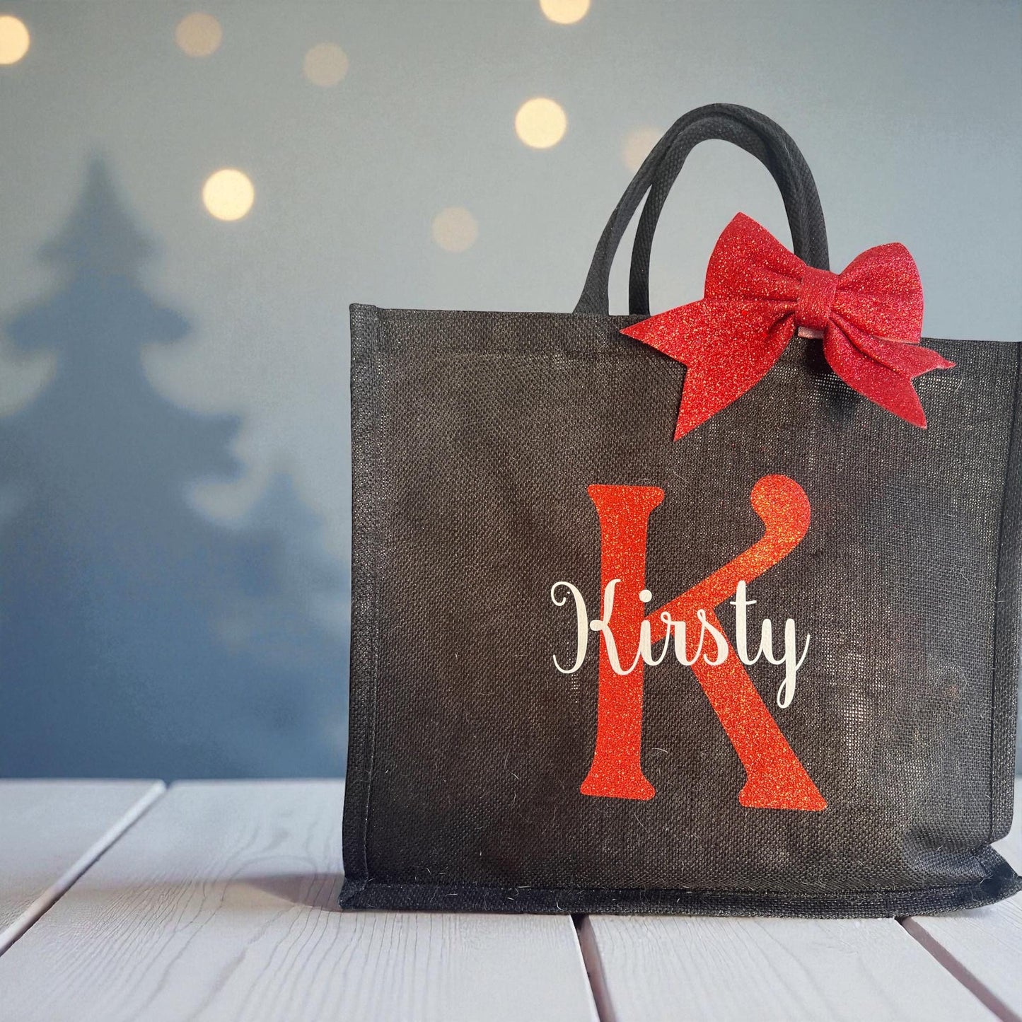 Personalised Christmas Gift Bag | Glitter Initial Tote