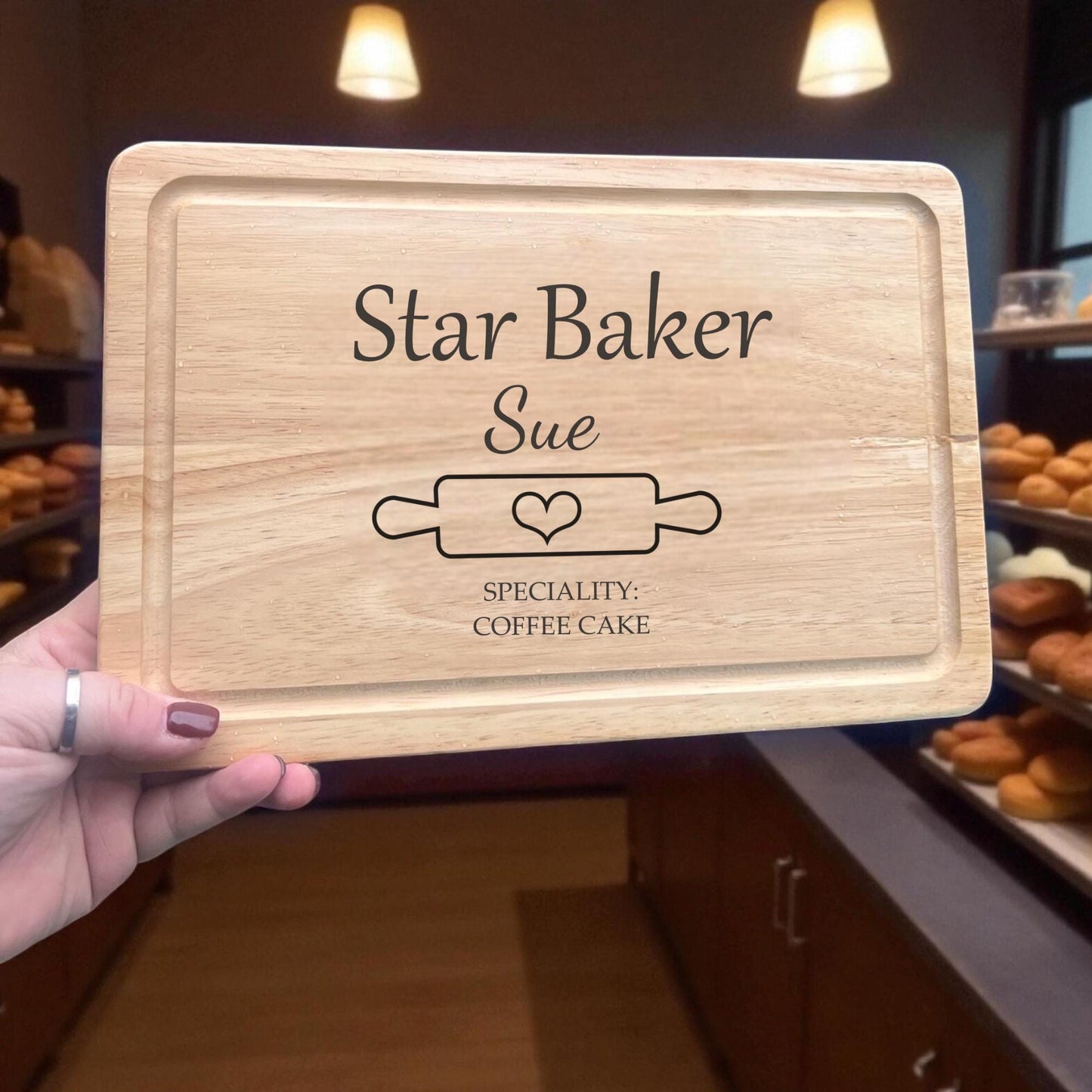 Personalised Engraved Wooden Chopping Board & Spoon Set – Star Baker Gift – Custom Name Kitchen Board – Baking  – Unique Home Gift