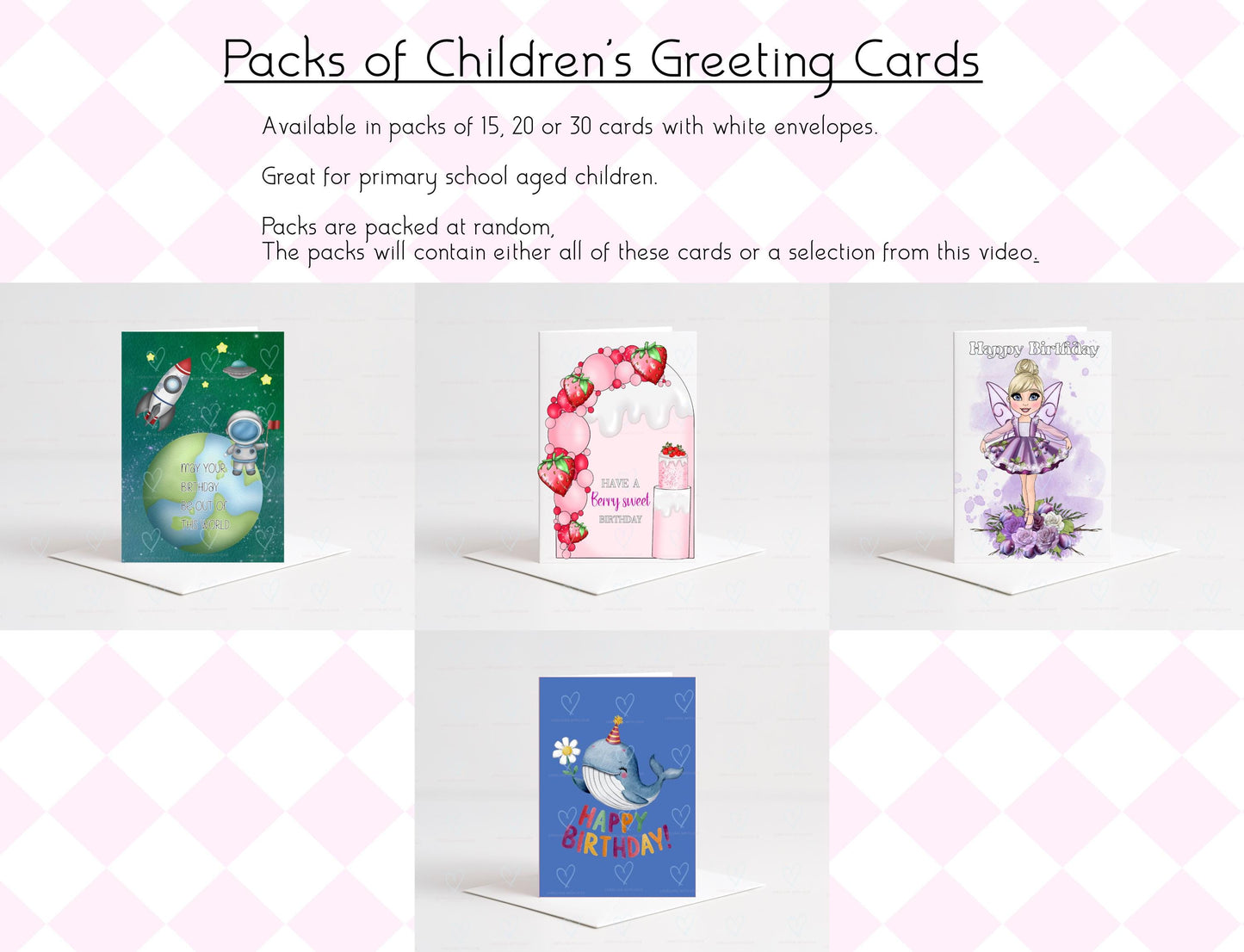 Children’s Birthday Cards Pack – Kids Birthday Card Multipack with Envelopes – A6 Random Selection (15, 20 or 30)