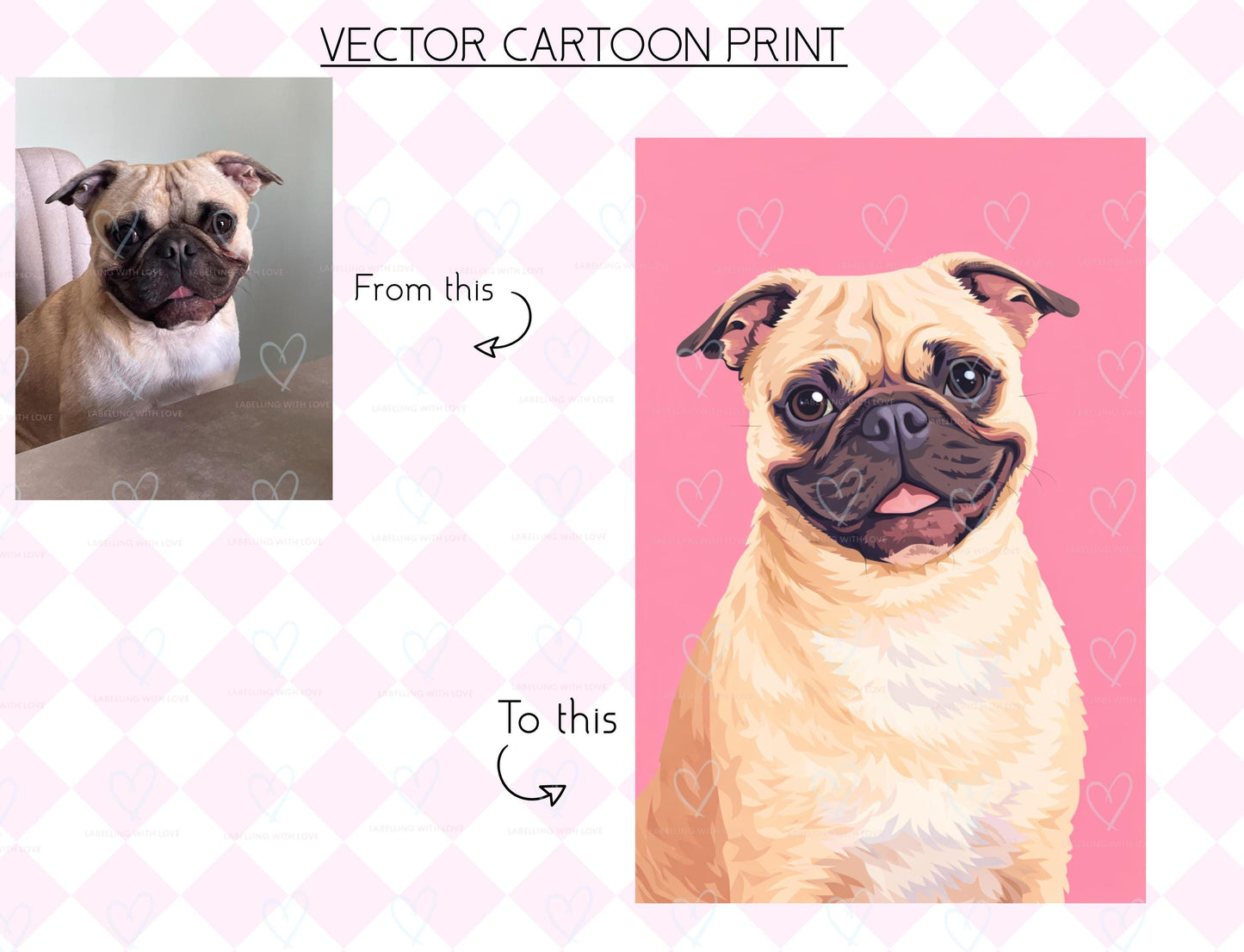 Custom Pet Vector Cartoon Portrait | Pet Portrait Artwork | Wall Decor