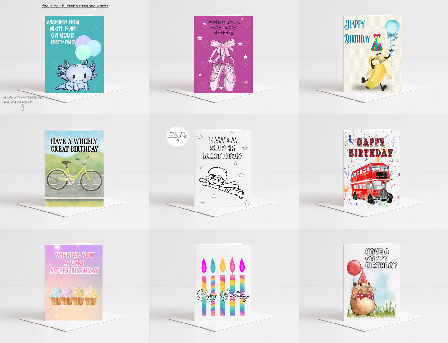 Children’s Birthday Cards Pack – Kids Birthday Card Multipack with Envelopes – A6 Random Selection (15, 20 or 30)