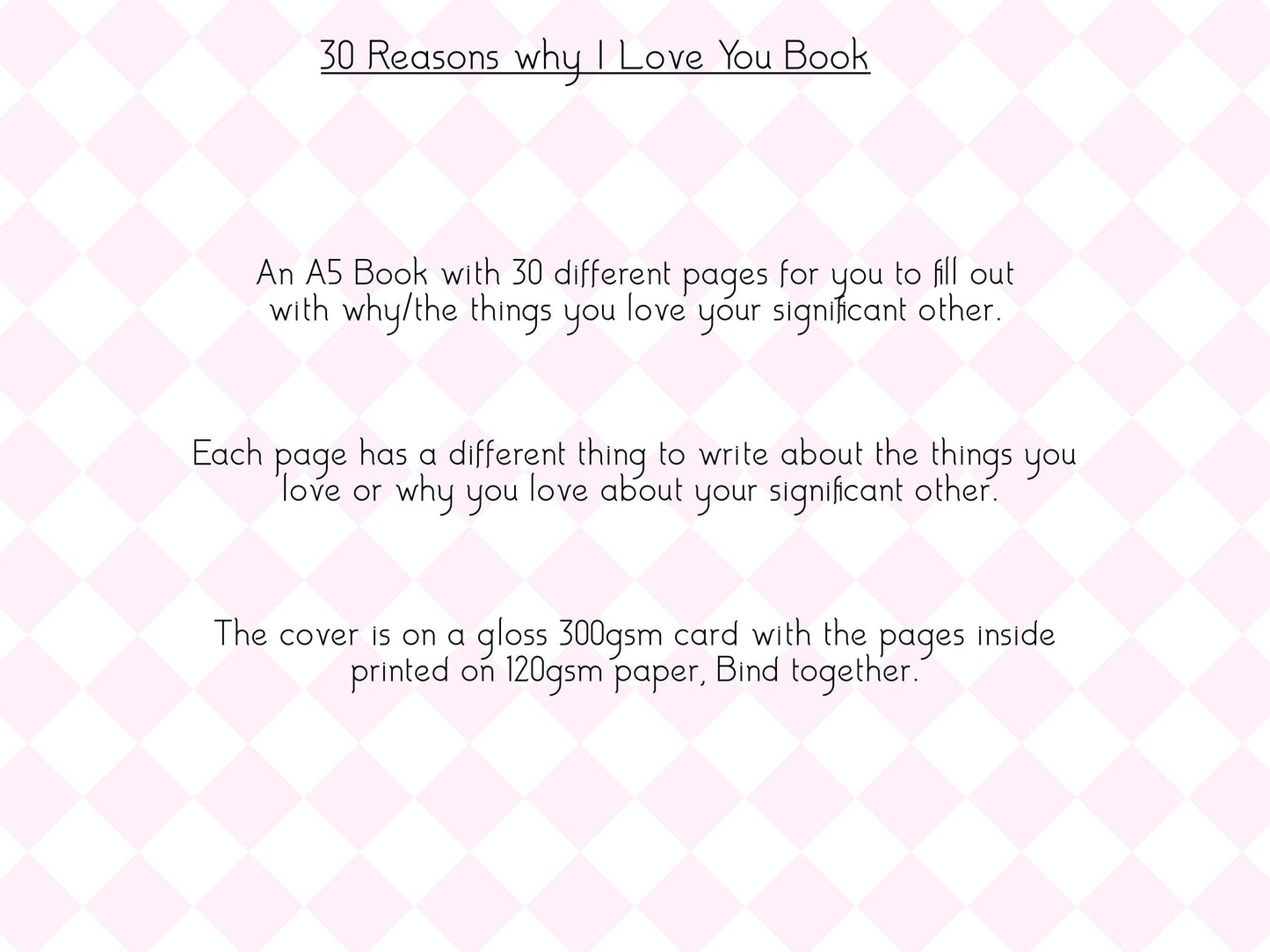 30 Reasons Why I Love You Book | Fill In The Blank Love Book | Personalised Couples Gift | Anniversary Gift | Valentine’s Day Gift