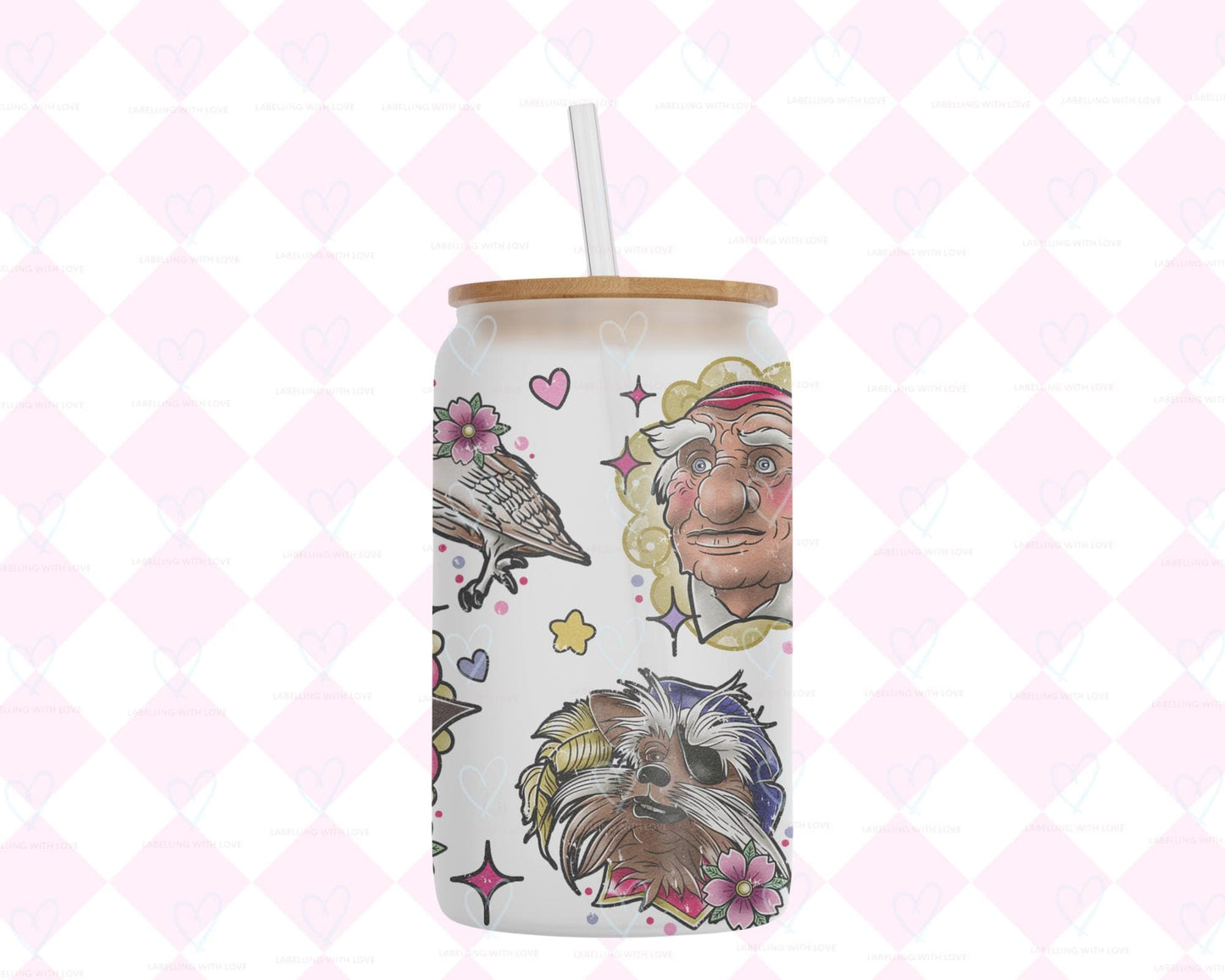 Labyrinth Inspired Frosted Glass Can 18oz | Goblin King Style Cup with Straw | Fantasy Movie Glass | Aesthetic Drinkware Gift UK