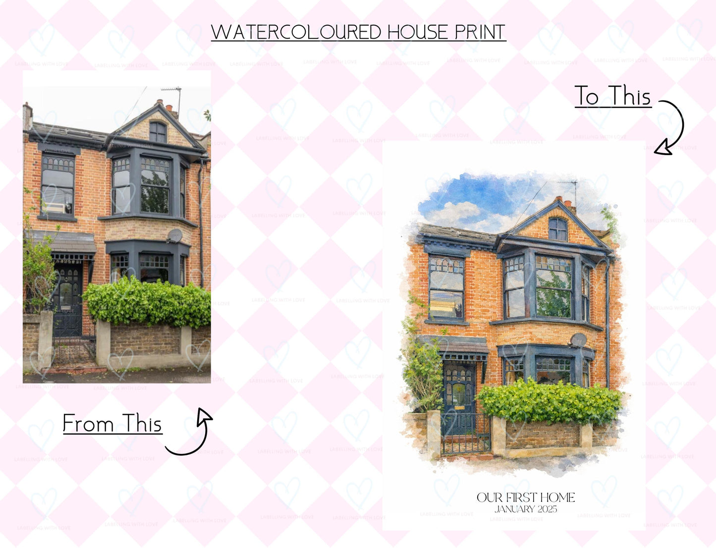 Personalised Watercolour House Portrait |  New Home Gift | Framed/Unframed Print