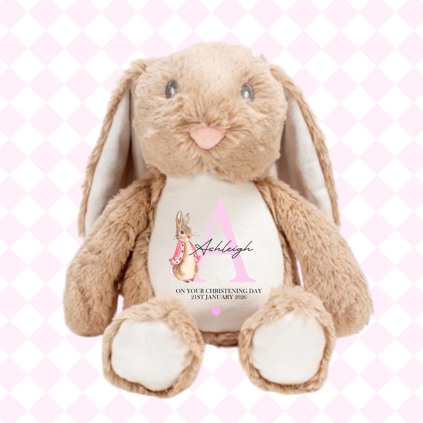 Personalised Christening Bunny | Christening Teddy Gift | Baptism Bunny Rabbit | Custom Christening Keepsake | Baby Dedication Gift | Naming Day Bunny