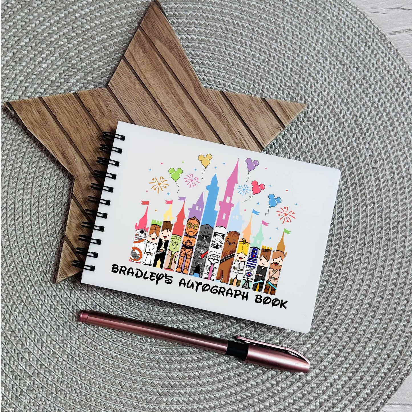 Personalised Autograph Book A6 | Custom Theme Park Autograph Album | Kids Character Signature Book | Disney Trip Keepsake Gift