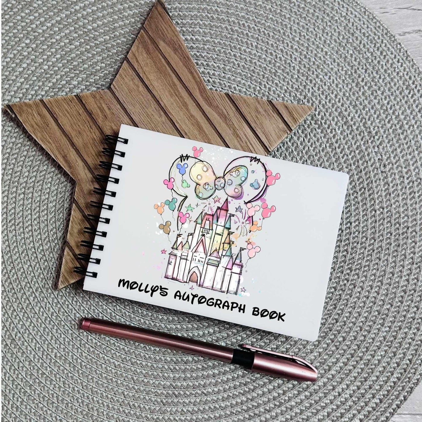 Personalised Autograph Book A6 | Custom Theme Park Autograph Album | Kids Character Signature Book | Disney Trip Keepsake Gift
