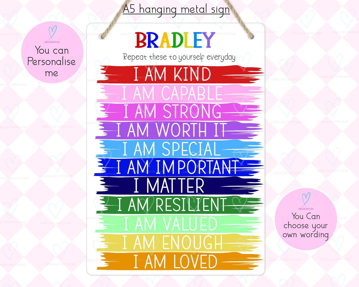 Personalised Affirmation Sign, Rainbow Decor, Positive Mental Health Gift