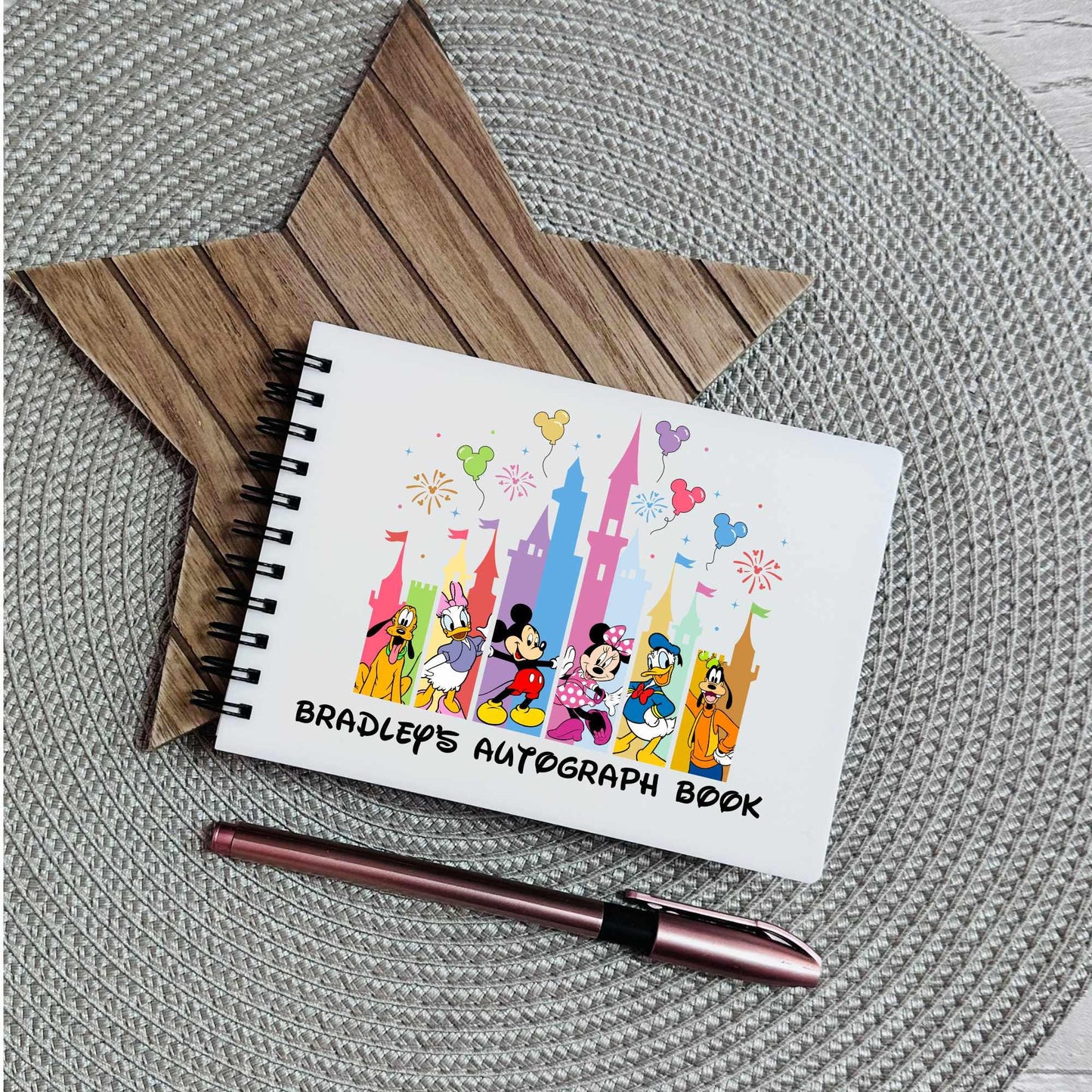 Personalised Autograph Book A6 | Custom Theme Park Autograph Album | Kids Character Signature Book | Disney Trip Keepsake Gift