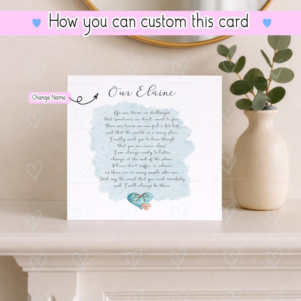 Personalised Mental Health Support Card | Thinking Of You Card | Encouragement Card | Friendship Card | Anxiety Support Gift | Personalised Name Card