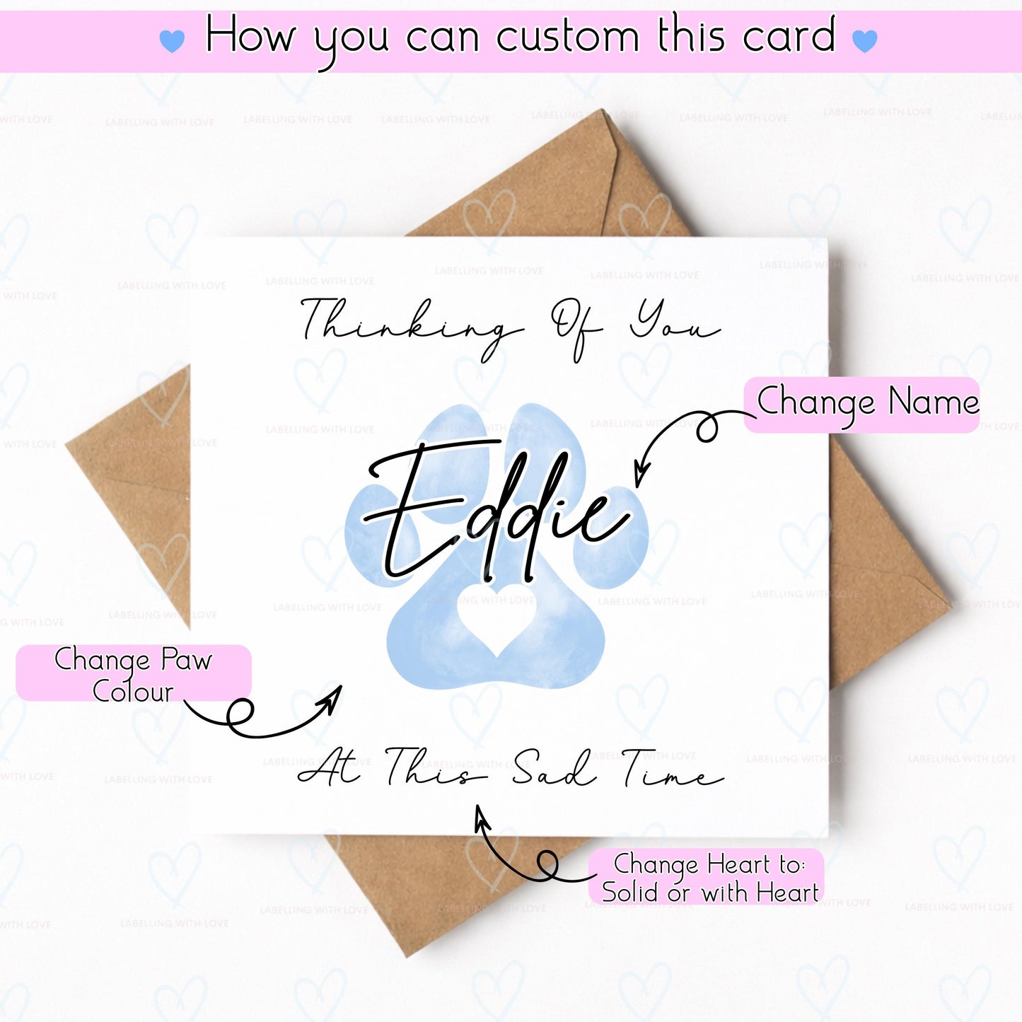 Personalised Pet Loss Card, Custom Dog Memorial Card, Thinking of You Sympathy, Pet Bereavement Card with Name, Paw Print Condolence Card
