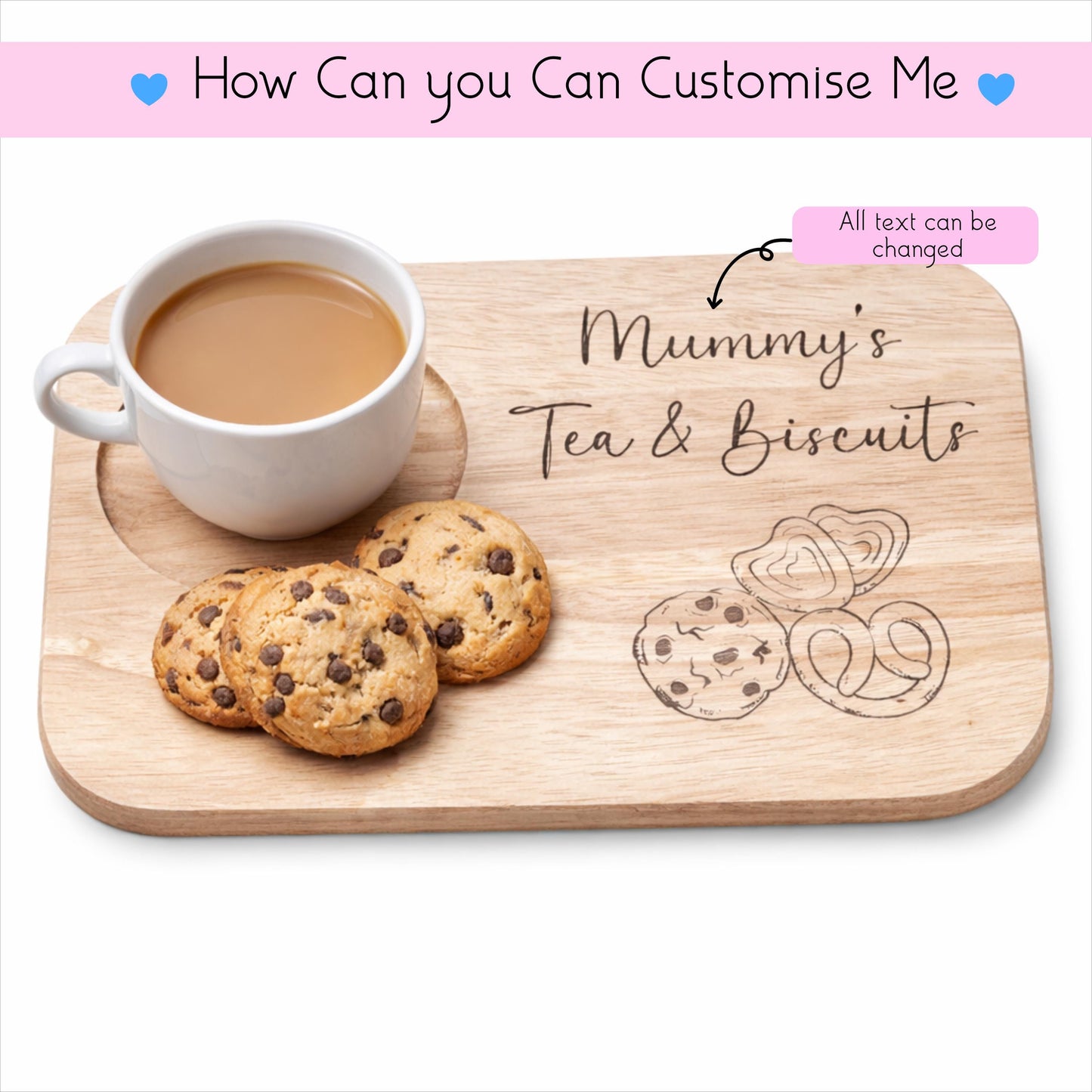 Personalised Tea & Biscuit Board | Engraved Wooden Tea Board | Mother's Day Gift | Custom Kitchen Gift