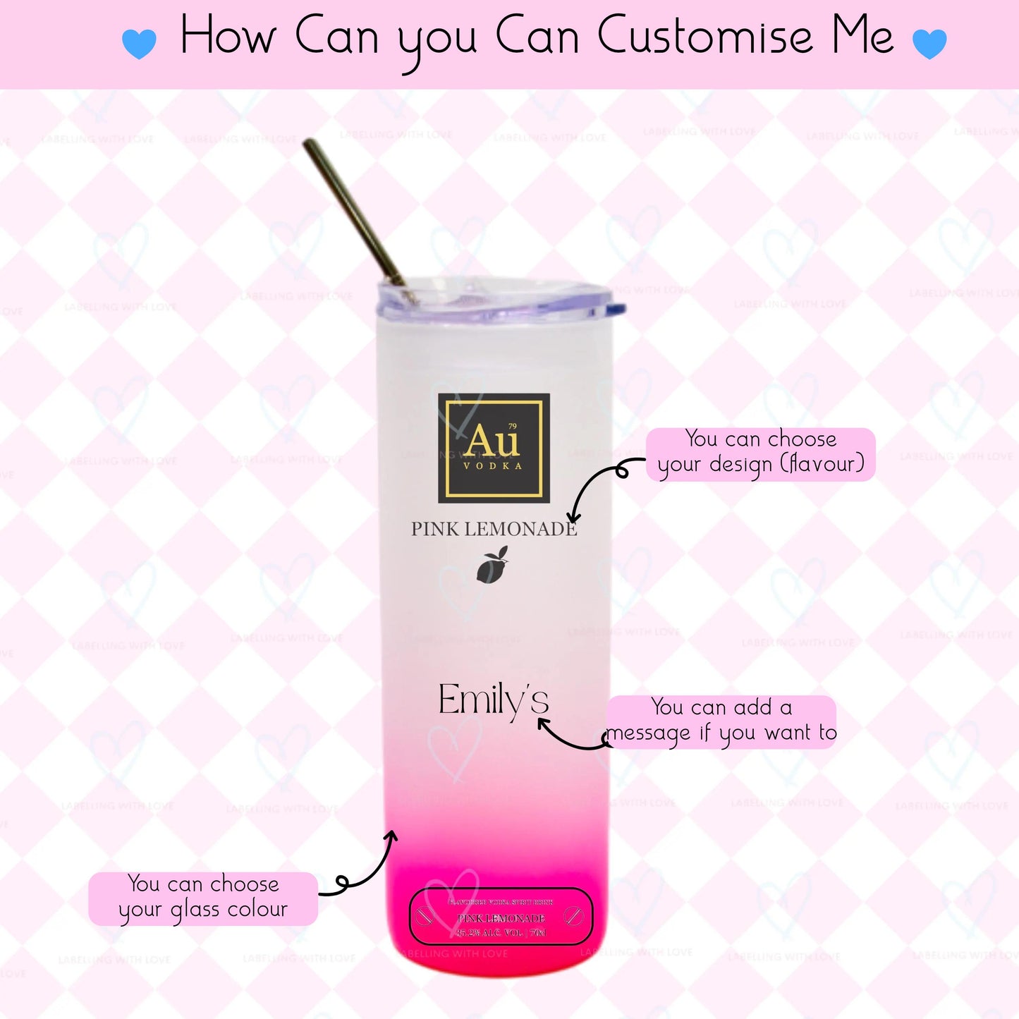 Personalised AU Vodka Tumbler Glass with Straw – Reusable Cocktail Cup – Gift for Her/Him