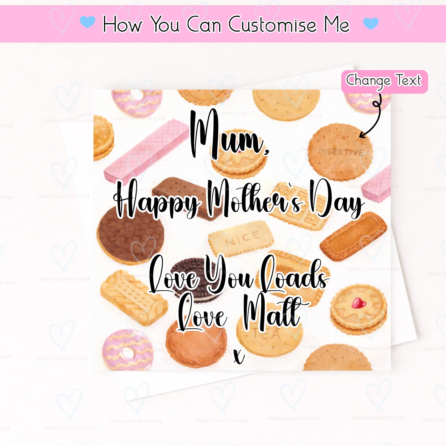 Personalised Mother’s Day Card | Biscuit Design Mum Card | Love You Loads Card | Cute Happy Mothers Day Card | Custom Name Card UK