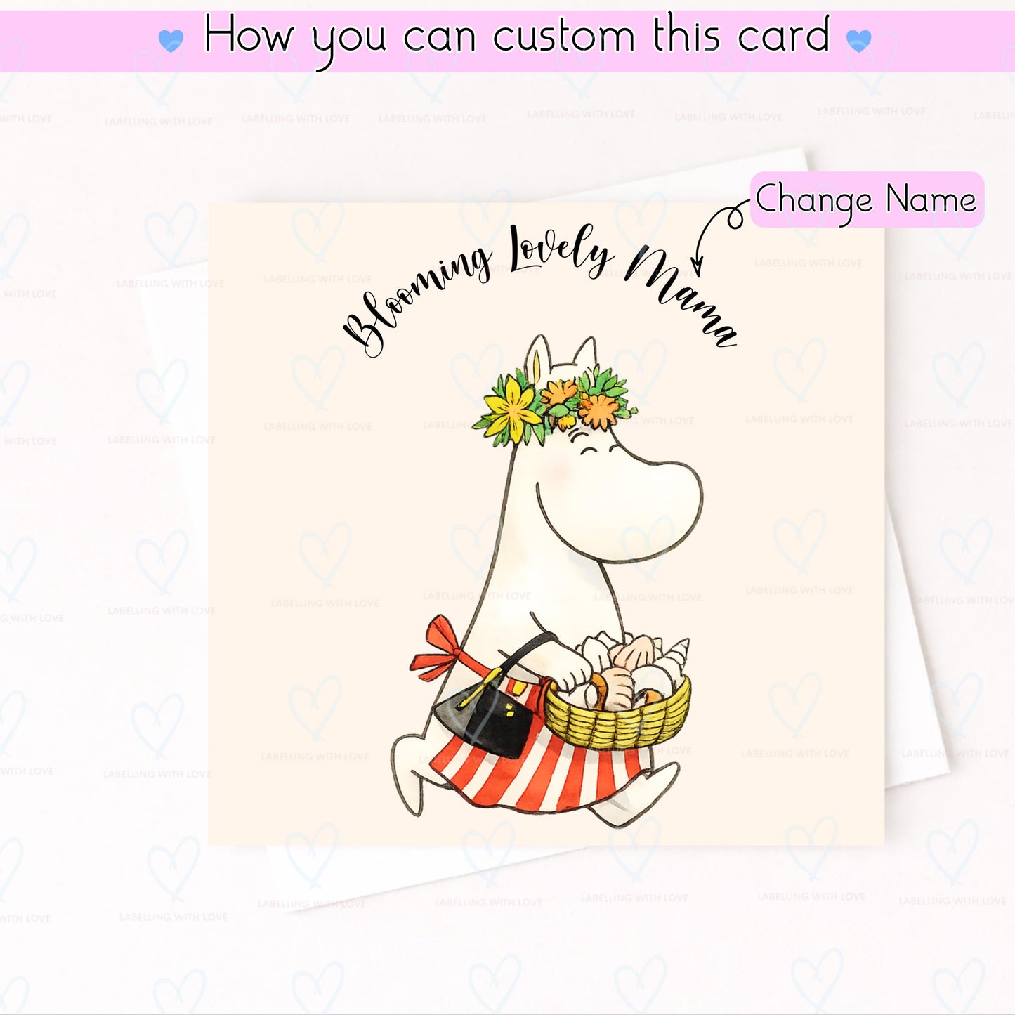 Personalised  Birthday Card, Blooming Lovely Card, Cute Floral Grandma Card, Custom Name Card, Summer Flower Card, Moomin Card