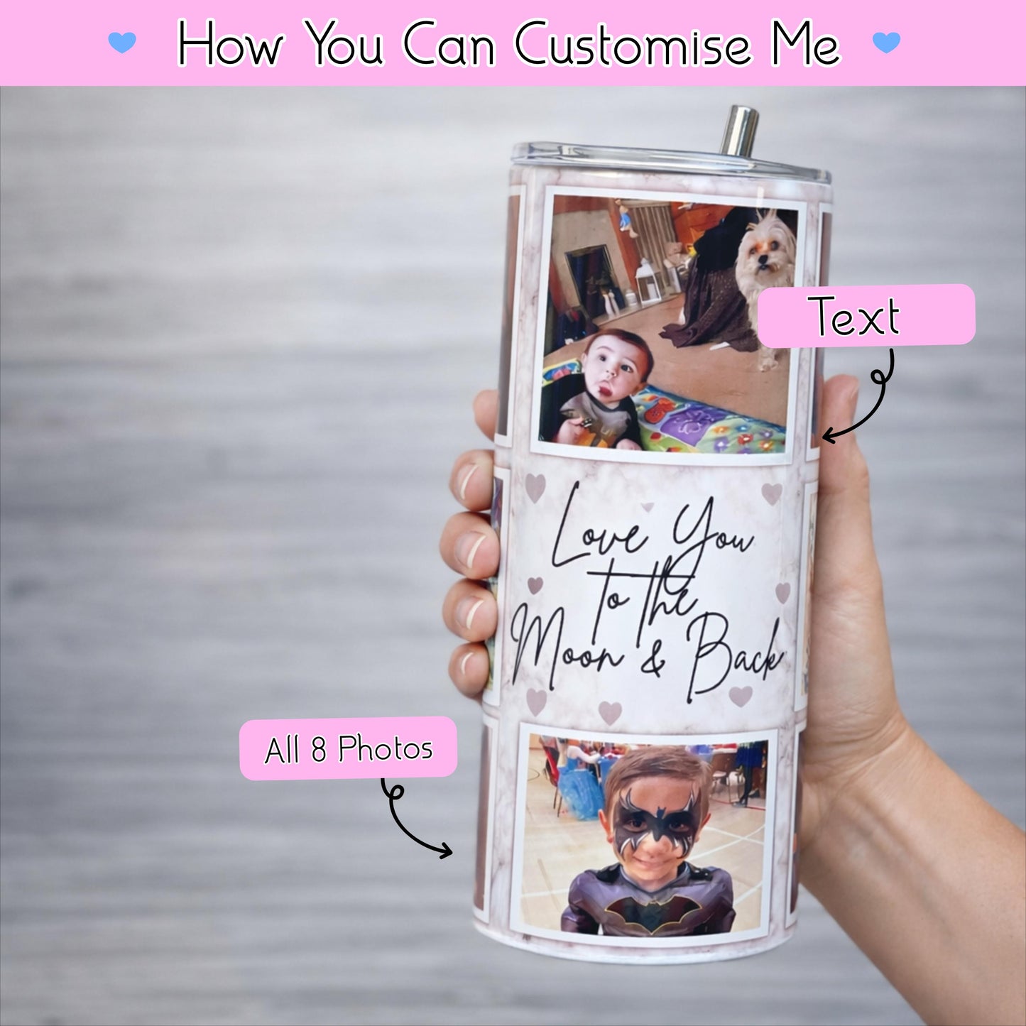 Personalised Photo Tumbler | Metal Tumbler for hot and cold drinks |20oz Stainless Steel Family Photo Skinny Tumbler With Straw