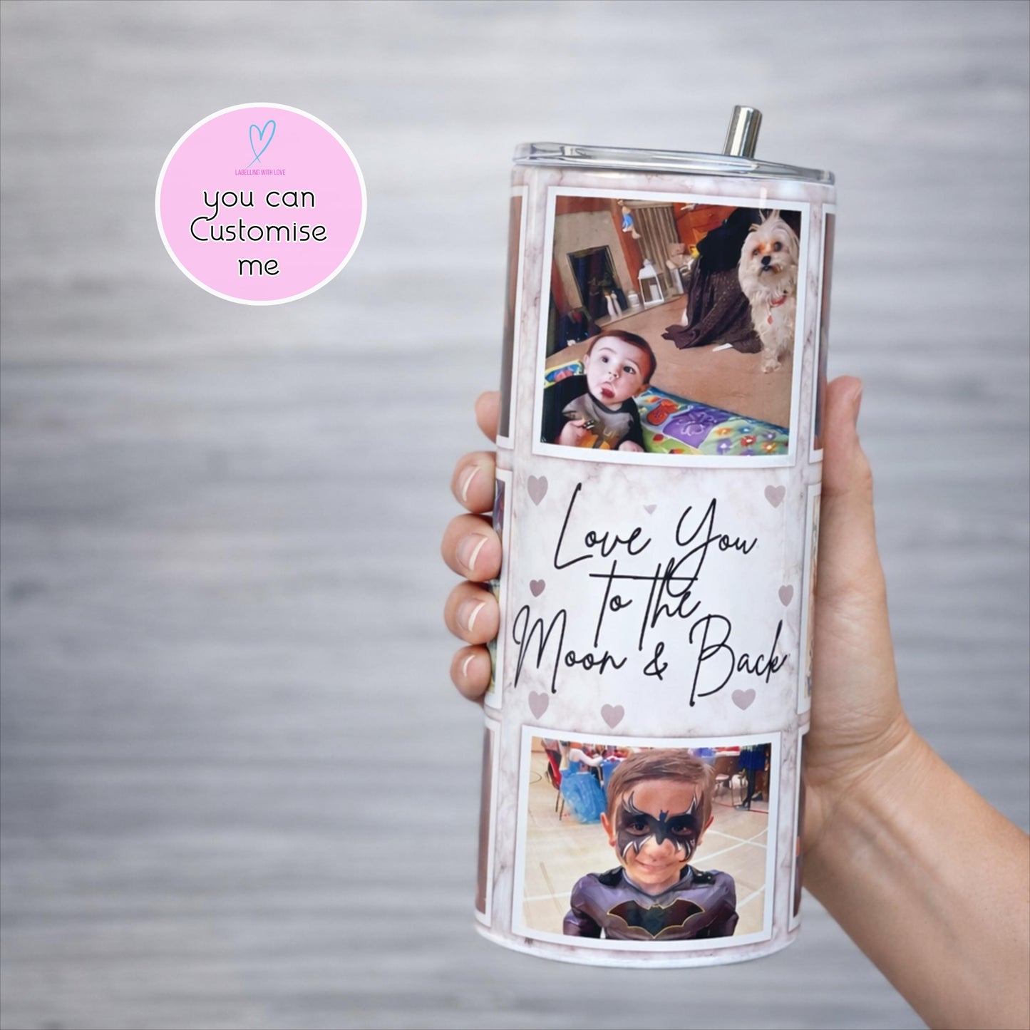 Personalised Photo Tumbler | Metal Tumbler for hot and cold drinks |20oz Stainless Steel Family Photo Skinny Tumbler With Straw