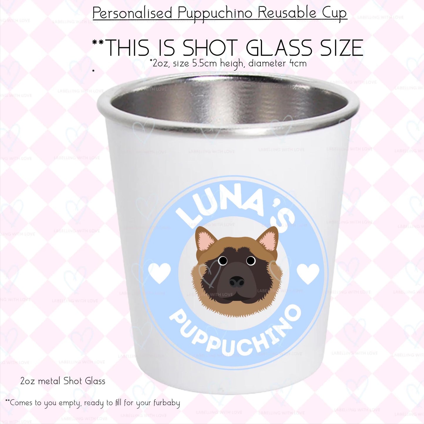 Personalised Dog Pup Cup Shot Glass – Custom Dog Name Cup, Puppuccino Cup, Dog Birthday Treat Cup, Dog Lover Gift, Pet Party Cup